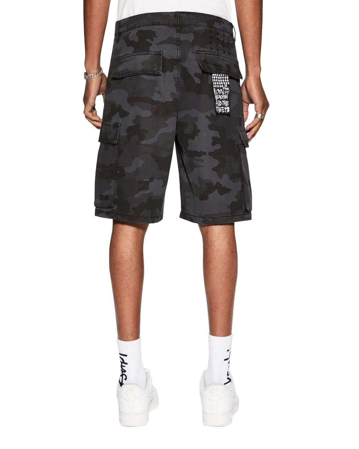 Mens Fugitive Cargo Short Black Camo Relaxed Walkshorts - Black