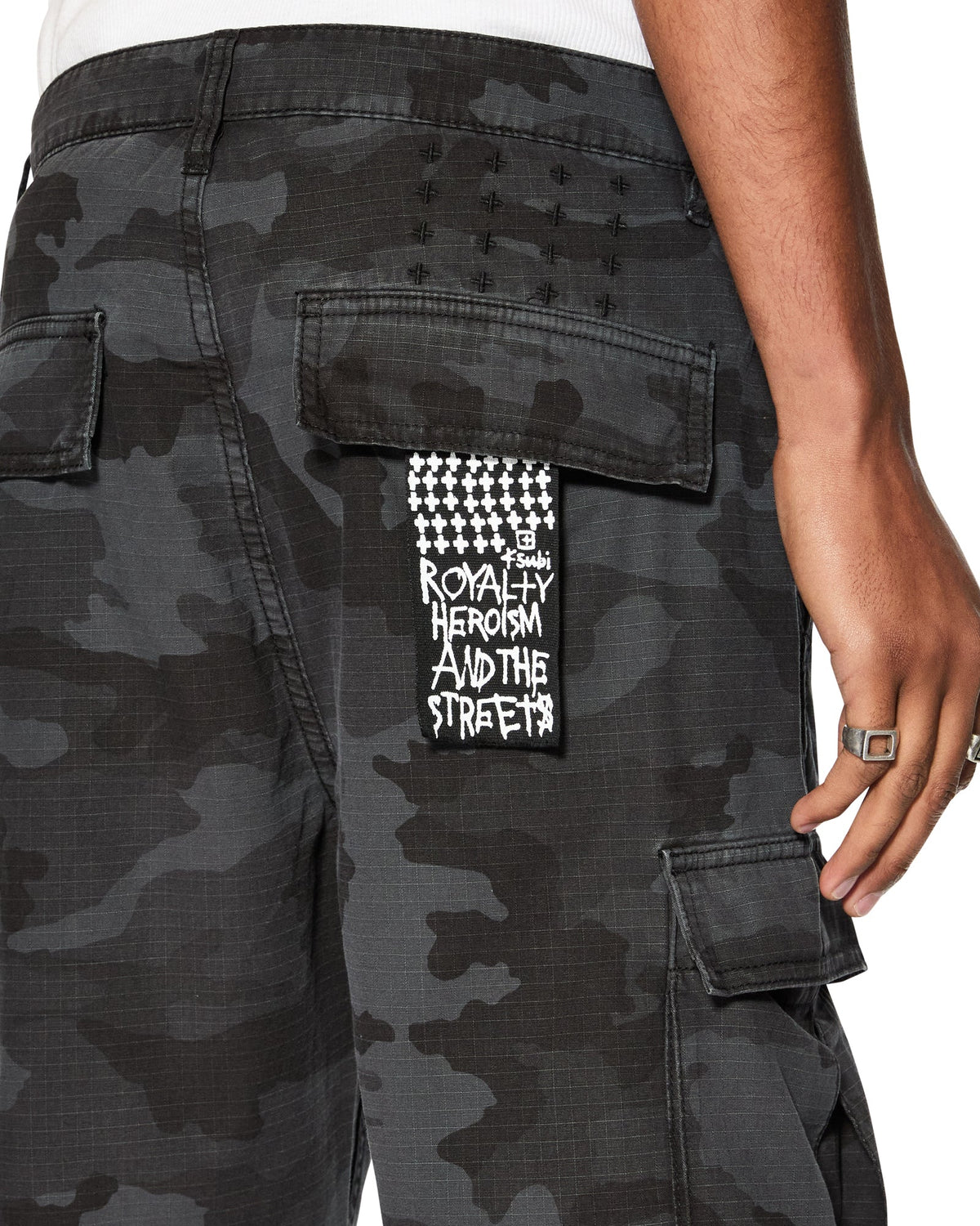 Mens Fugitive Cargo Short Black Camo Relaxed Walkshorts - Black