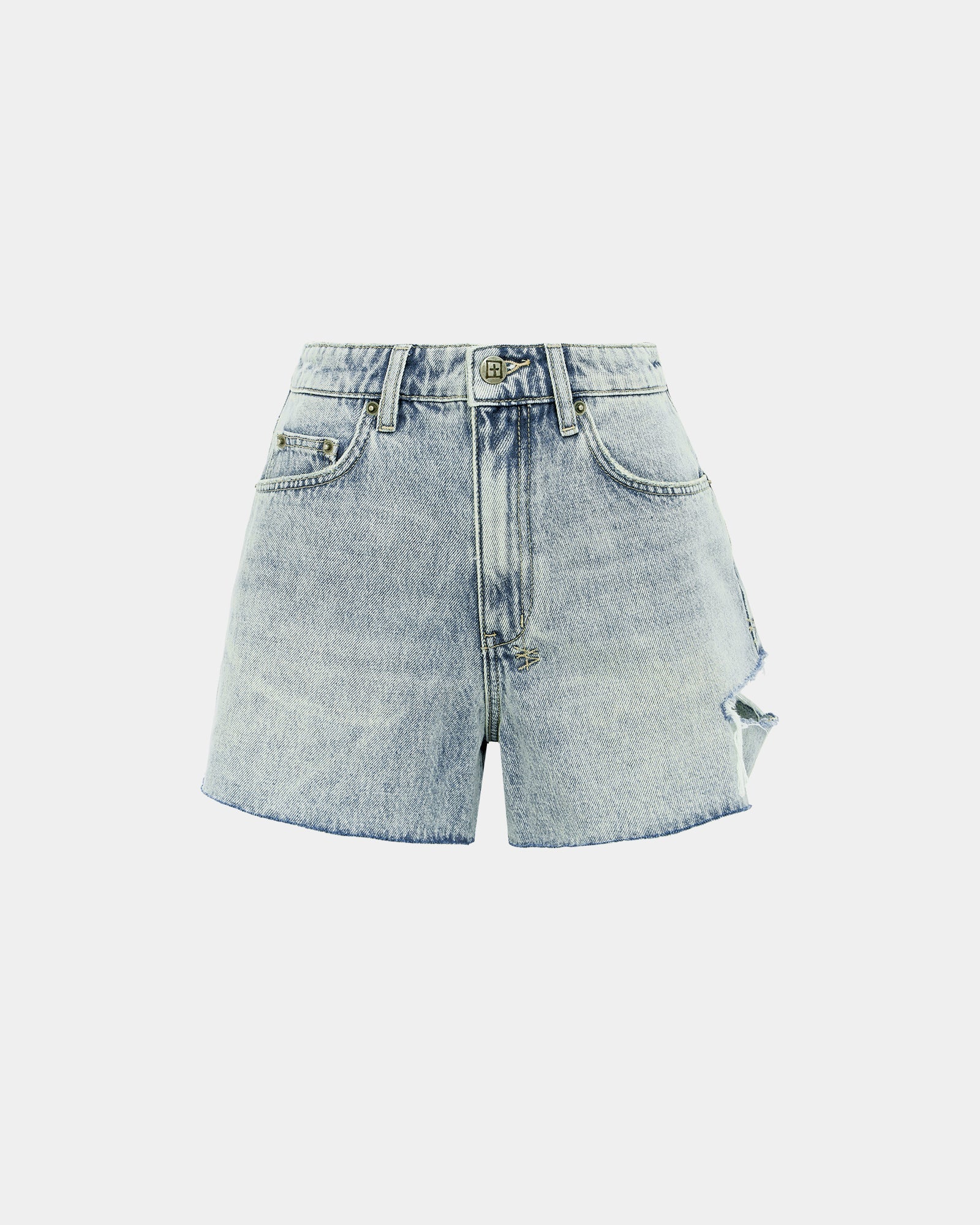 RISE N HI SHORTS WORN SLICED