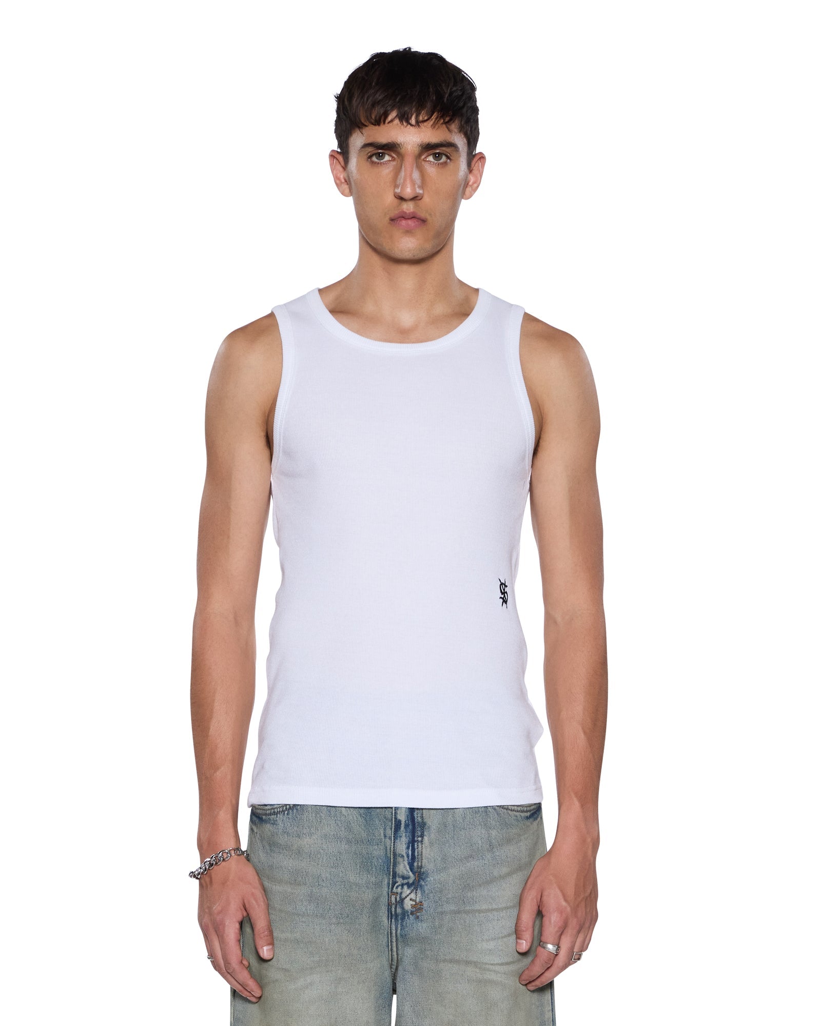 MENS  DEBUT SINGLET WHITE FITTED TEES