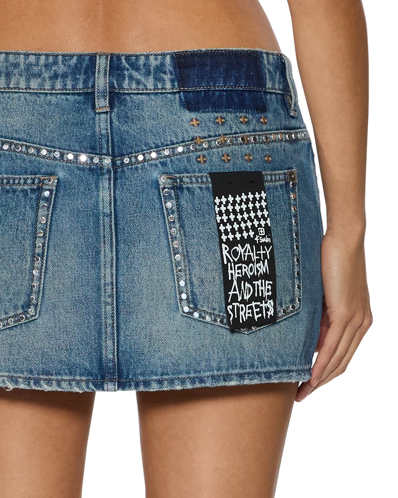 WOMENS  MICRO MINI SKIRT TEXAS BLUE STUDDED REGULAR SKIRTS