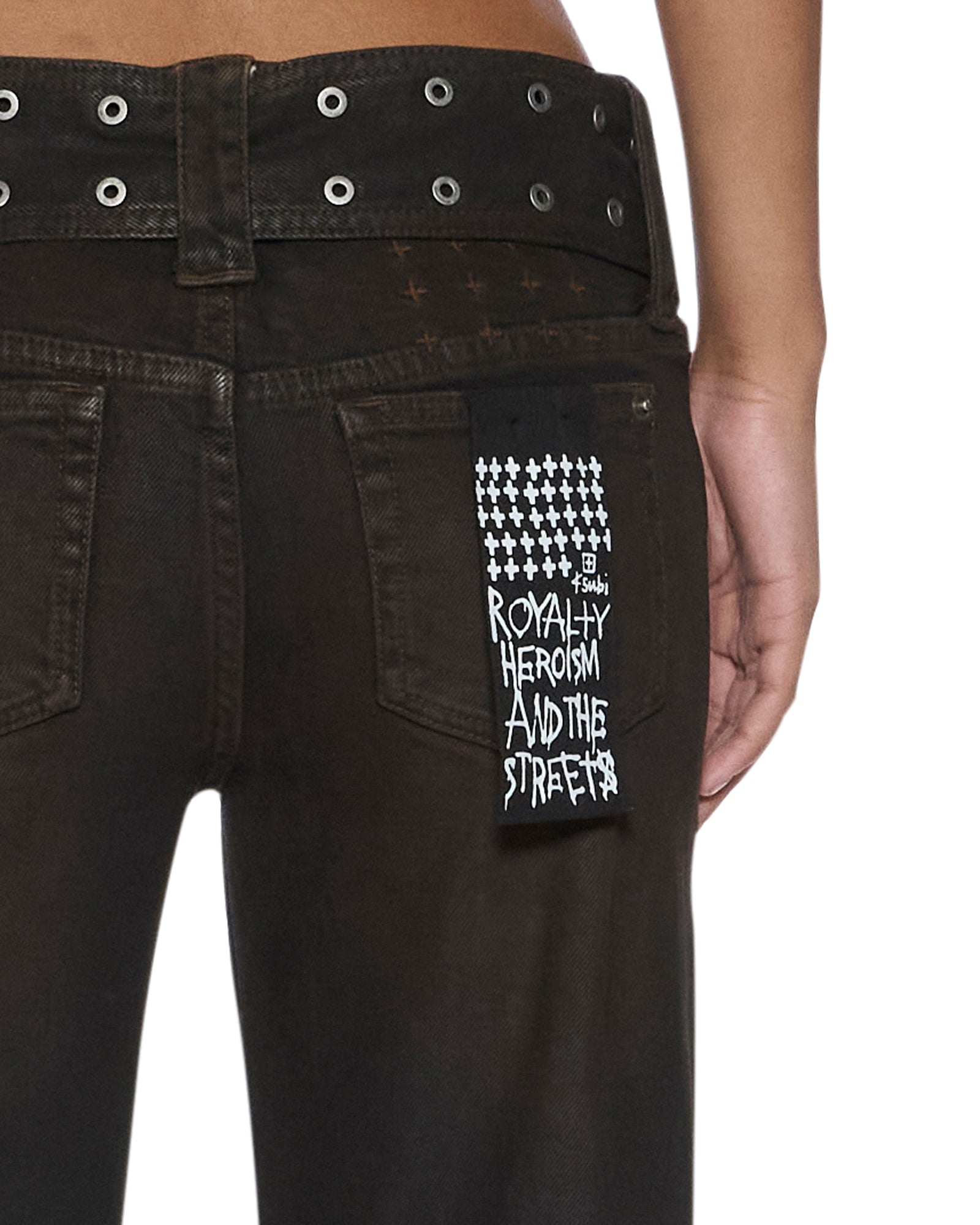 WOMENS  SOHO LO BELTED GREASED BOOTCUT DENIM JEANS