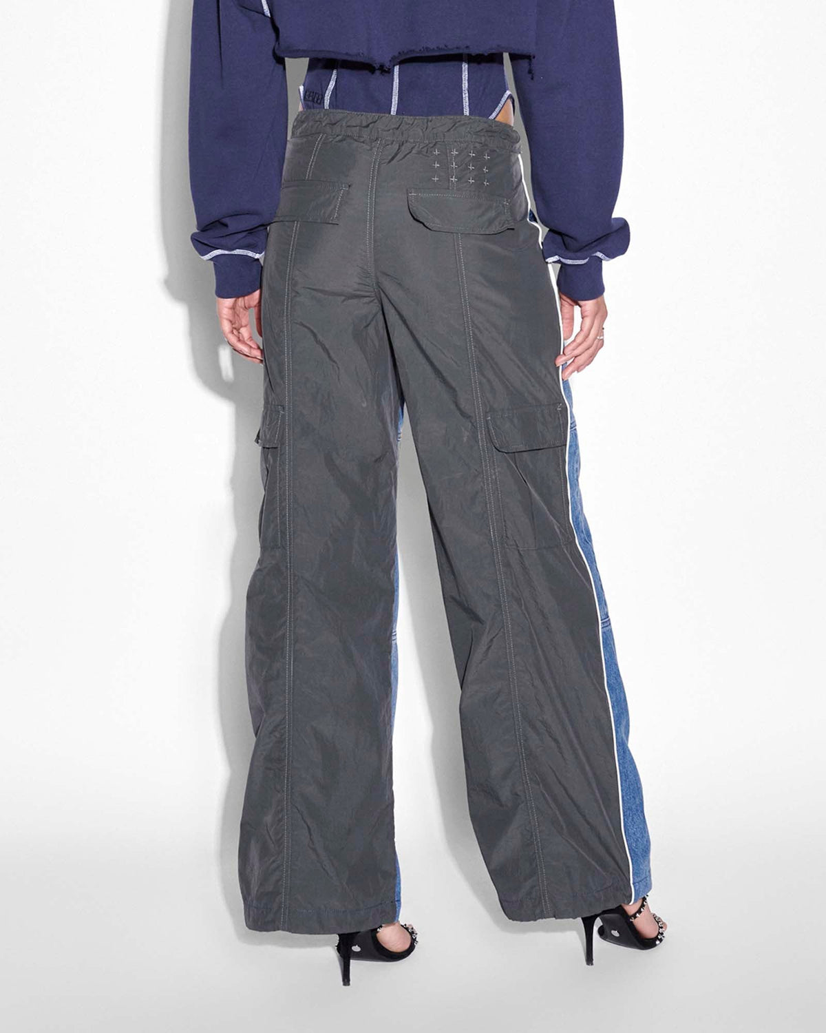 Womens Baggy Jean Nylon Splice Relaxed Denim Jeans - Multi Colour