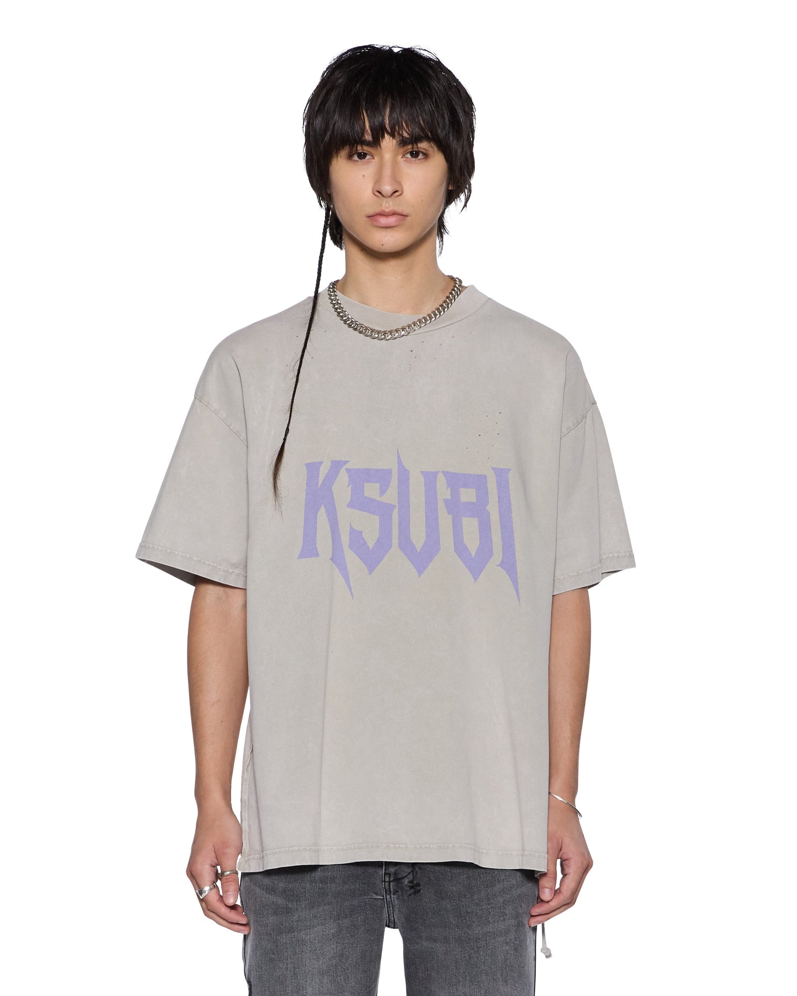 MENS  BLASTED EKCESS SS TEE SMOKE GREY OVERSIZED TEES