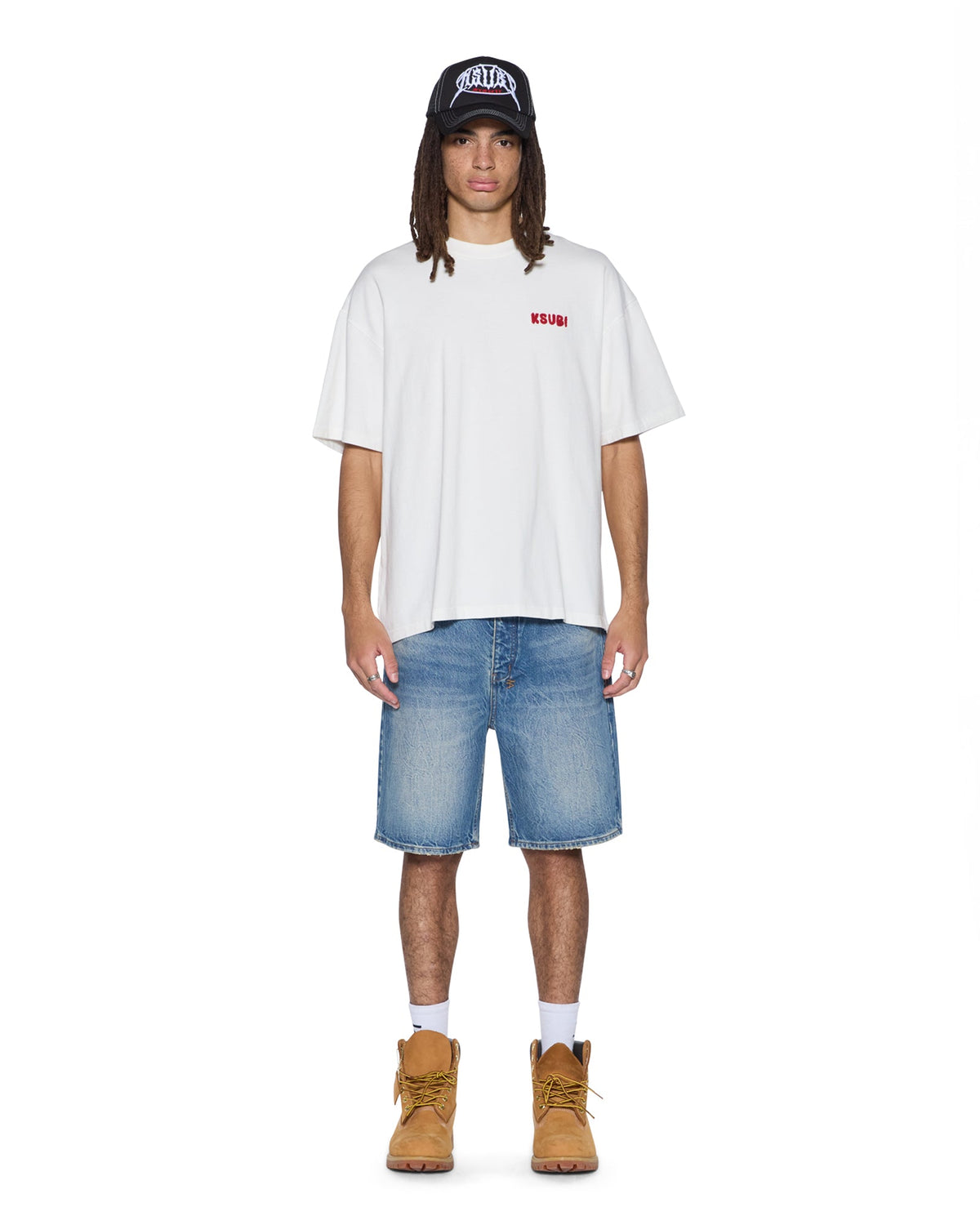 Mens Mekanik Biggie Ss Tee Vintage White Oversized Tees - Beige