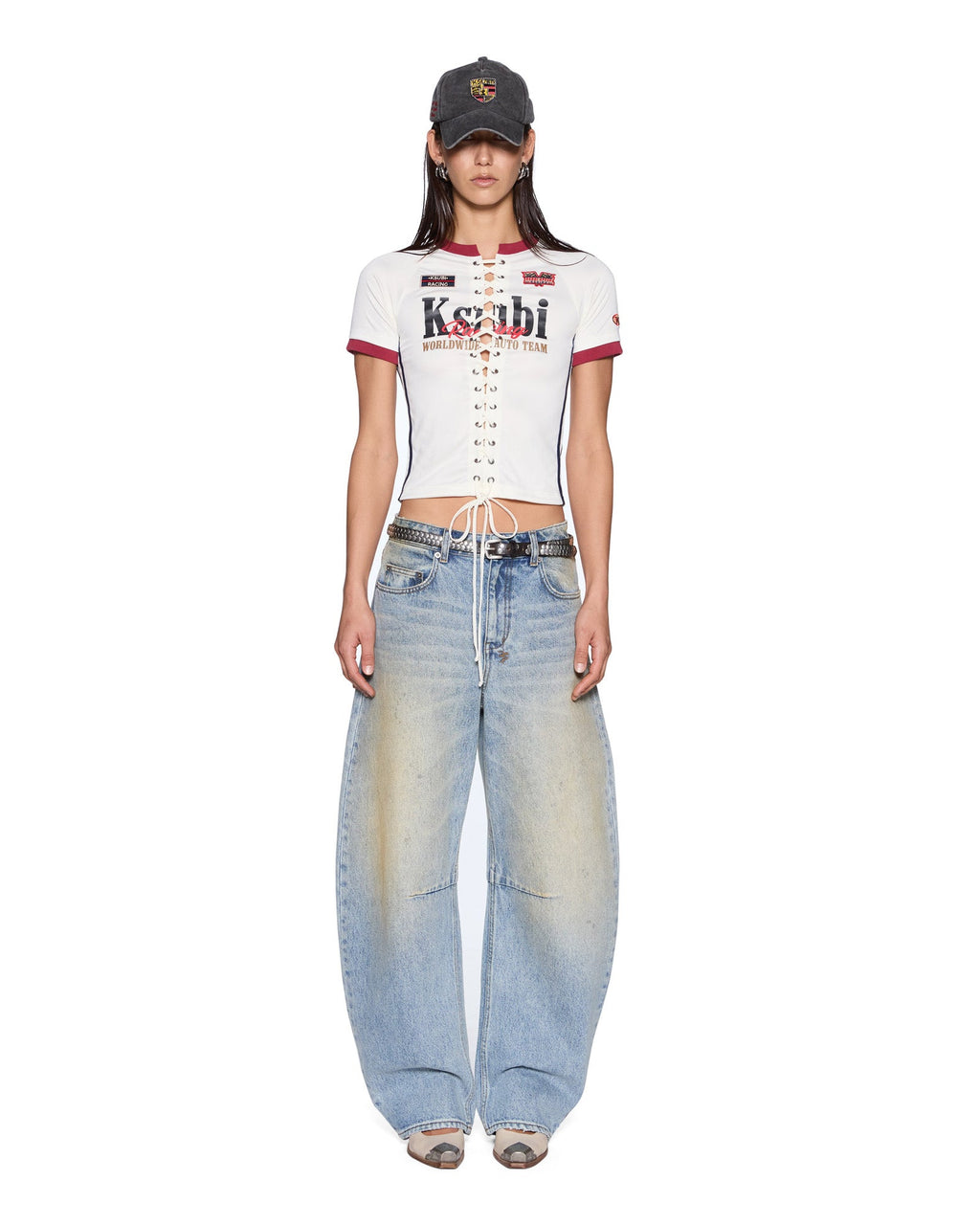 Womens Raceway Shrunken Jersey Off White Regular Fashion Tops - Beige