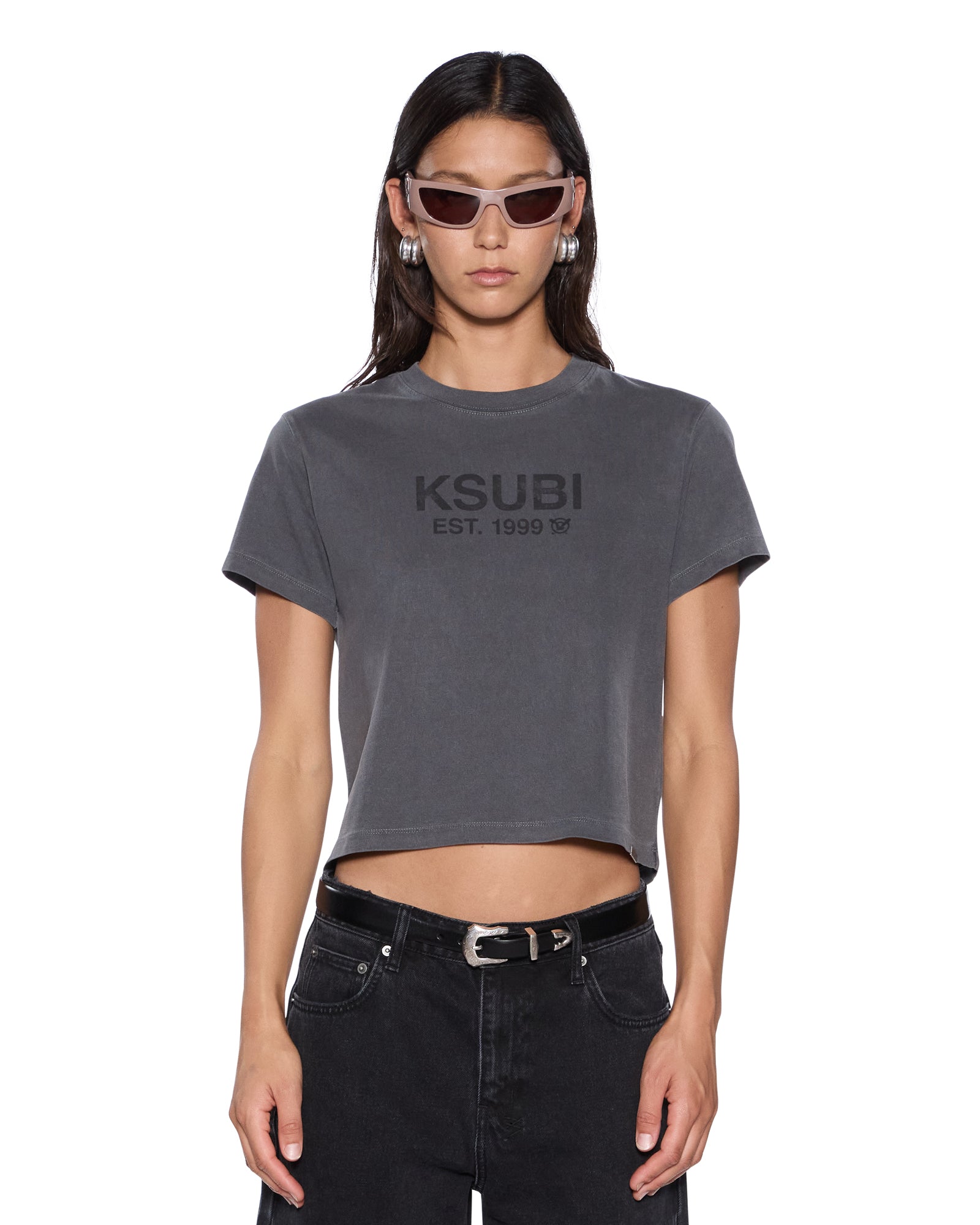 WOMENS  SHRUNKEN SS TEE CHARCOAL SLIM TEES