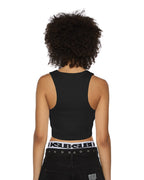 WOMENS STACKED ORIGIN CROP BLACK FASHION TOPS