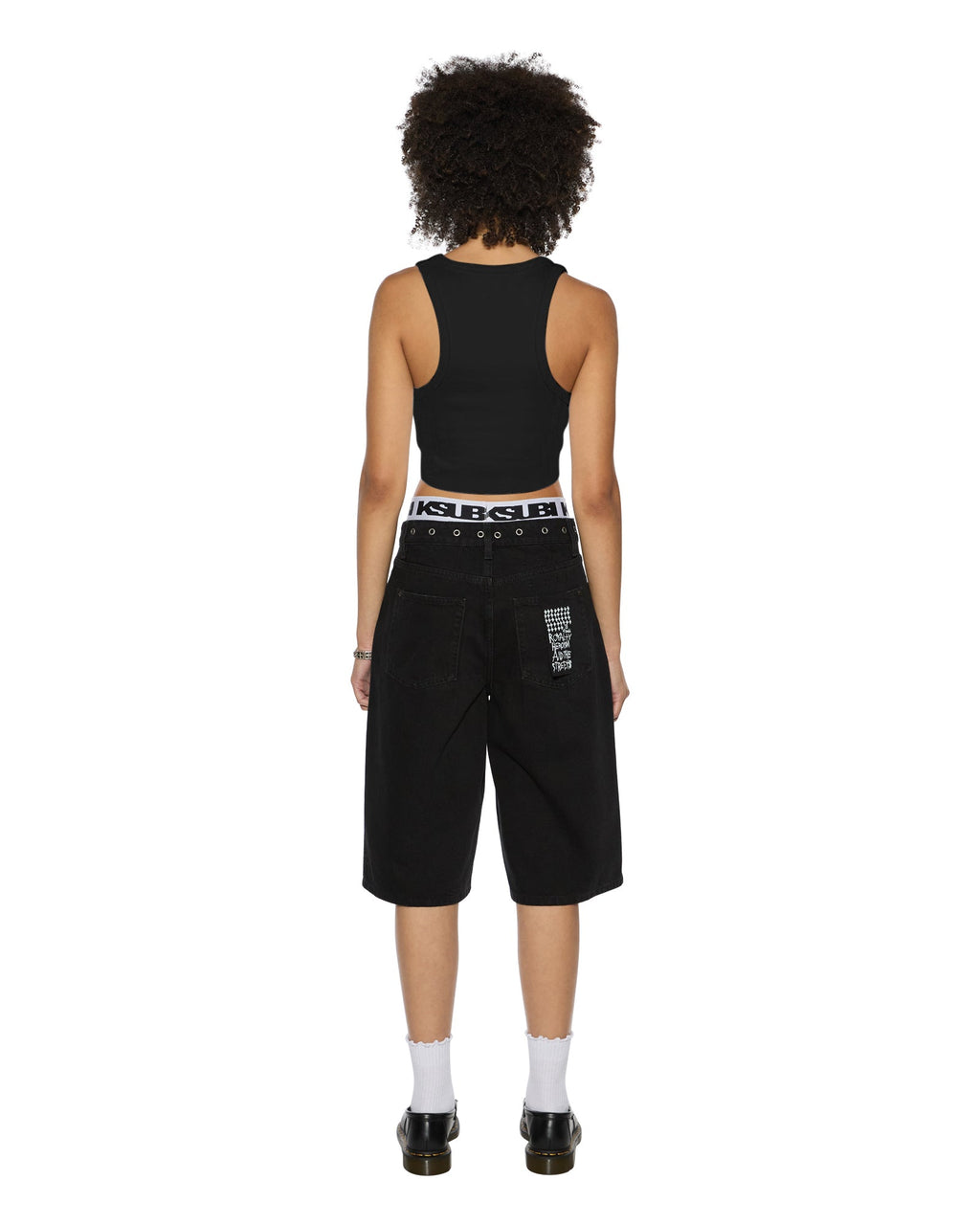 WOMENS STACKED ORIGIN CROP BLACK FASHION TOPS