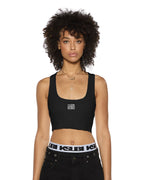 WOMENS STACKED ORIGIN CROP BLACK FASHION TOPS