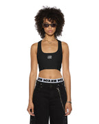 WOMENS STACKED ORIGIN CROP BLACK FASHION TOPS