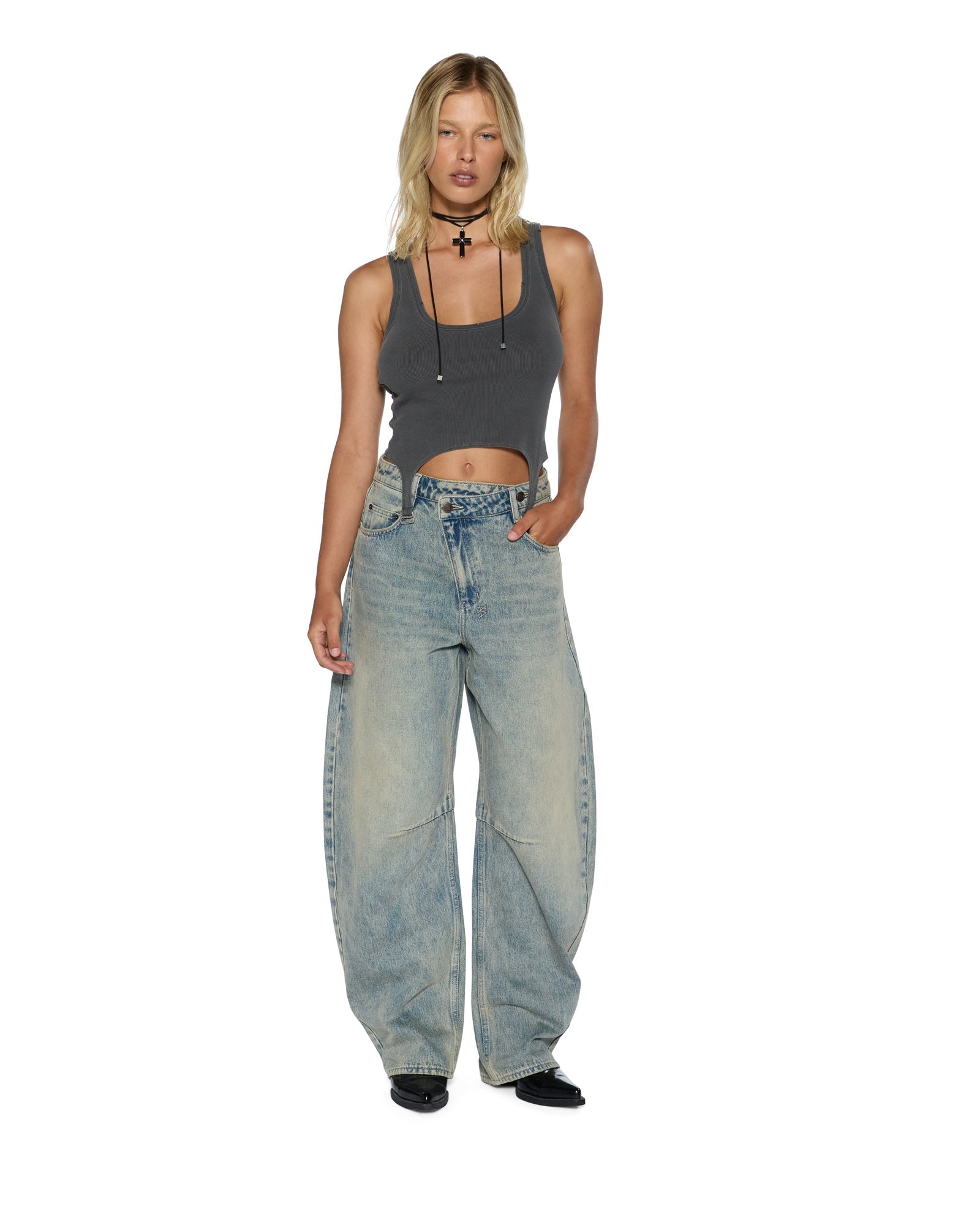 WOMENS  ORIGIN TANK GARTER CHARCOAL FITTED FASHION TOPS