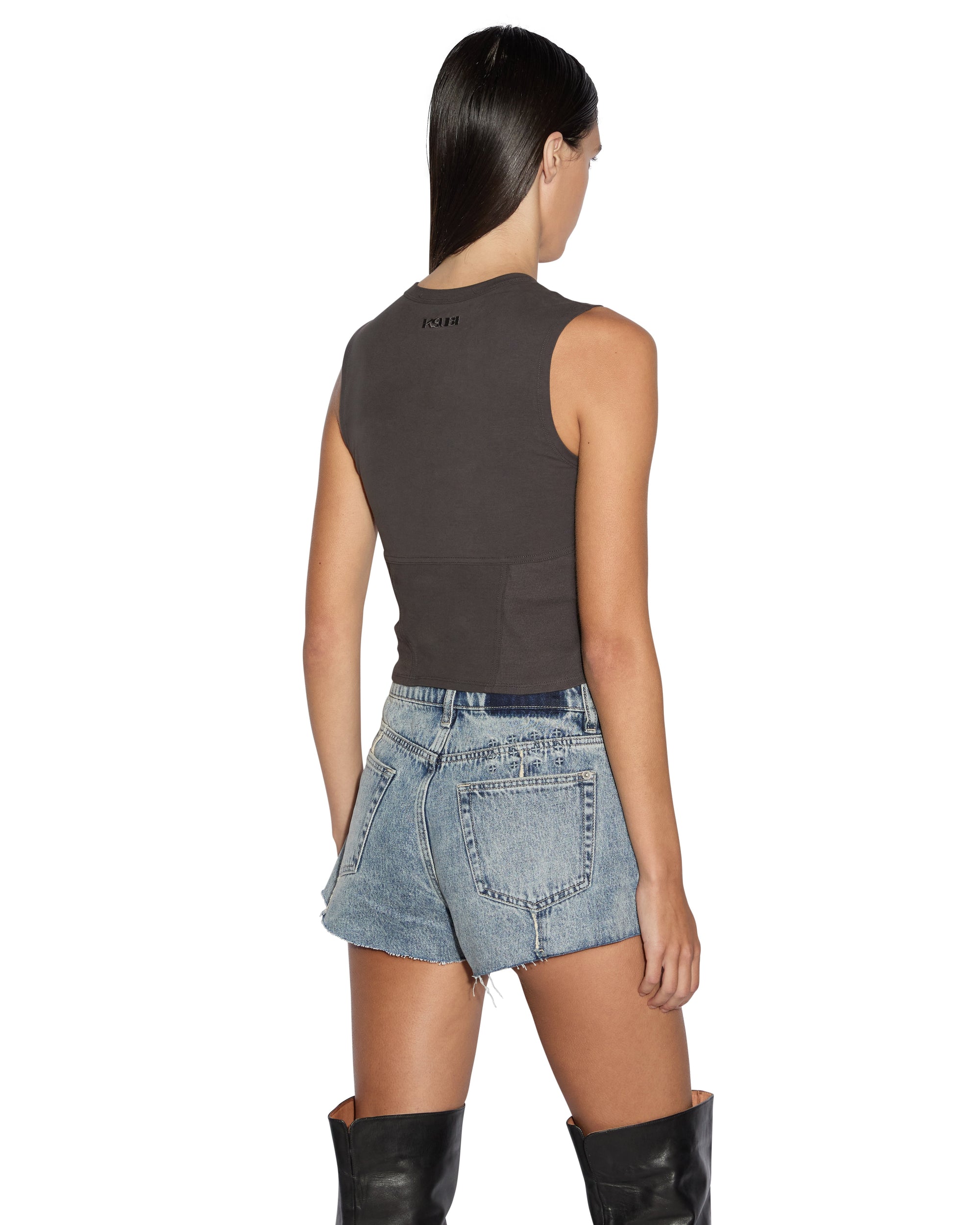 WOMENS  STAGED TANK WASHED BLACK FITTED TEES
