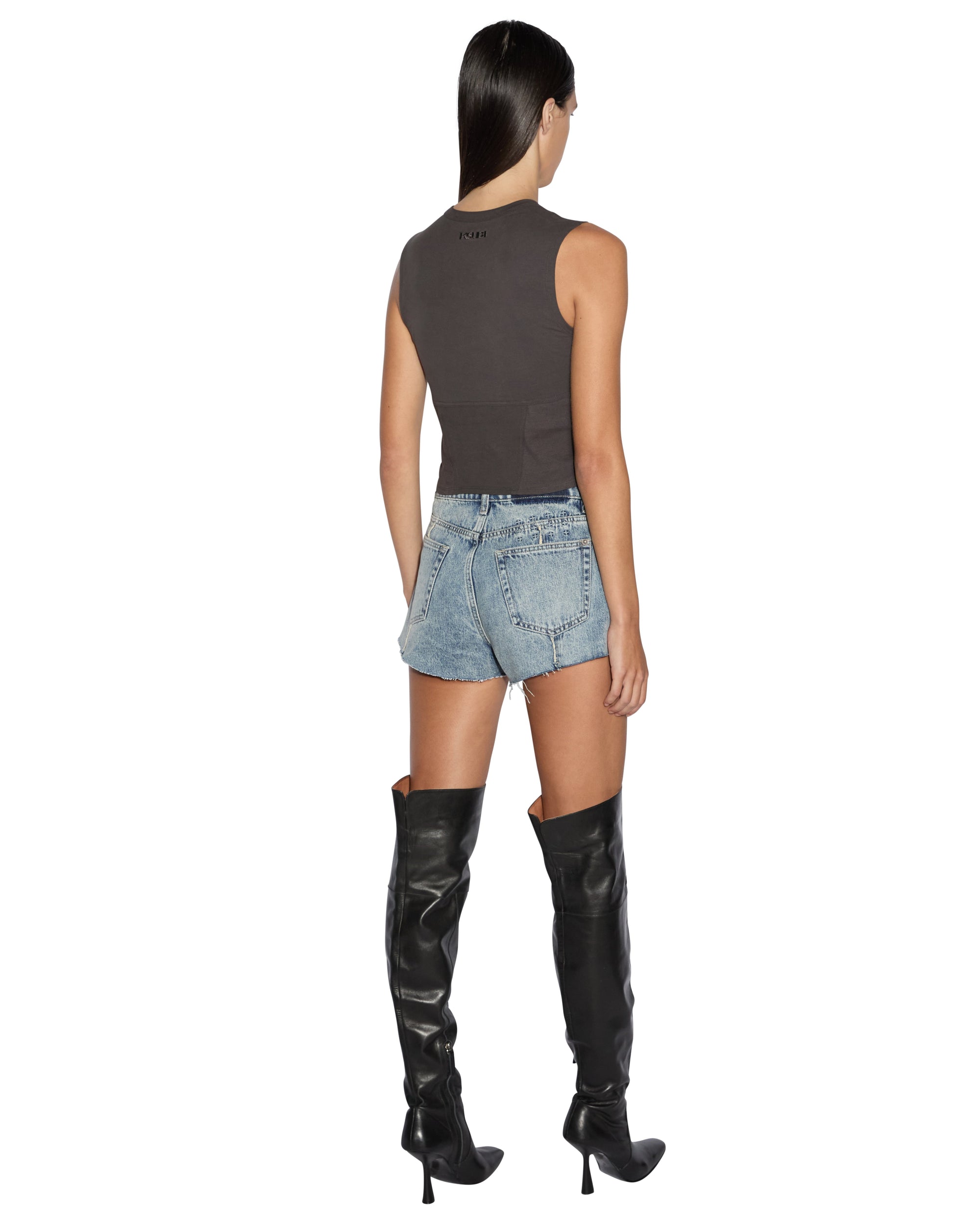 WOMENS  STAGED TANK WASHED BLACK FITTED TEES