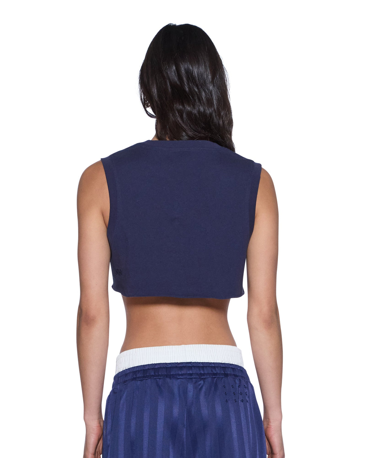 WOMENS LABELS CROP TANK NAVY TEES