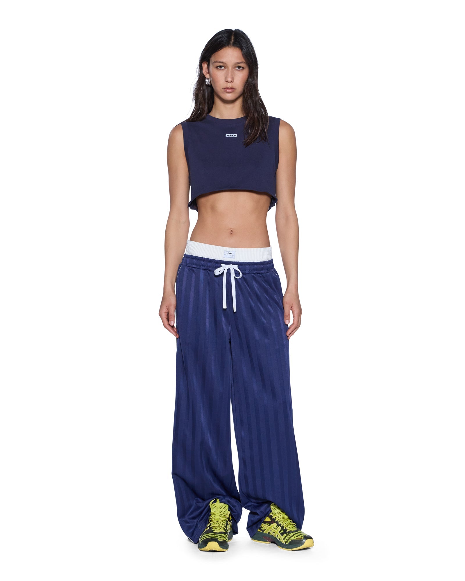 WOMENS  LABELS CROP TANK NAVY SLIM TEES