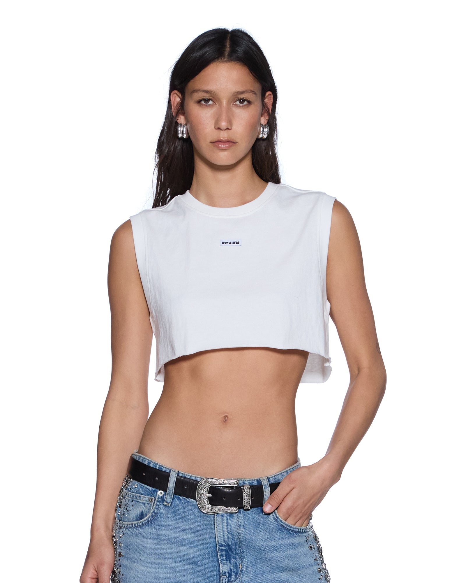 WOMENS  LABELS CROP TANK WHITE SLIM TEES