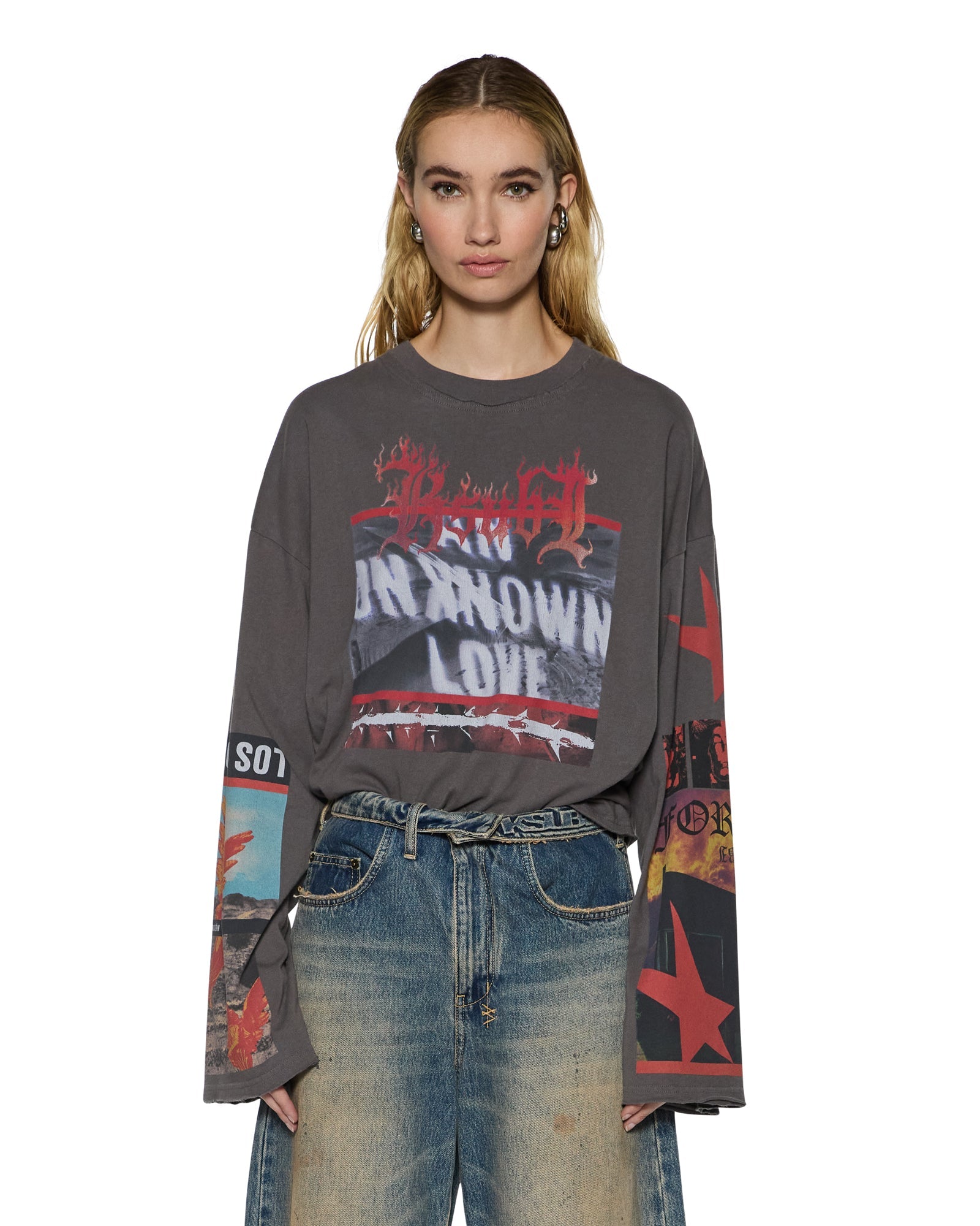 WOMENS  ALTAR LS BOYFRIEND TEE CHARCOAL OVERSIZED TEES