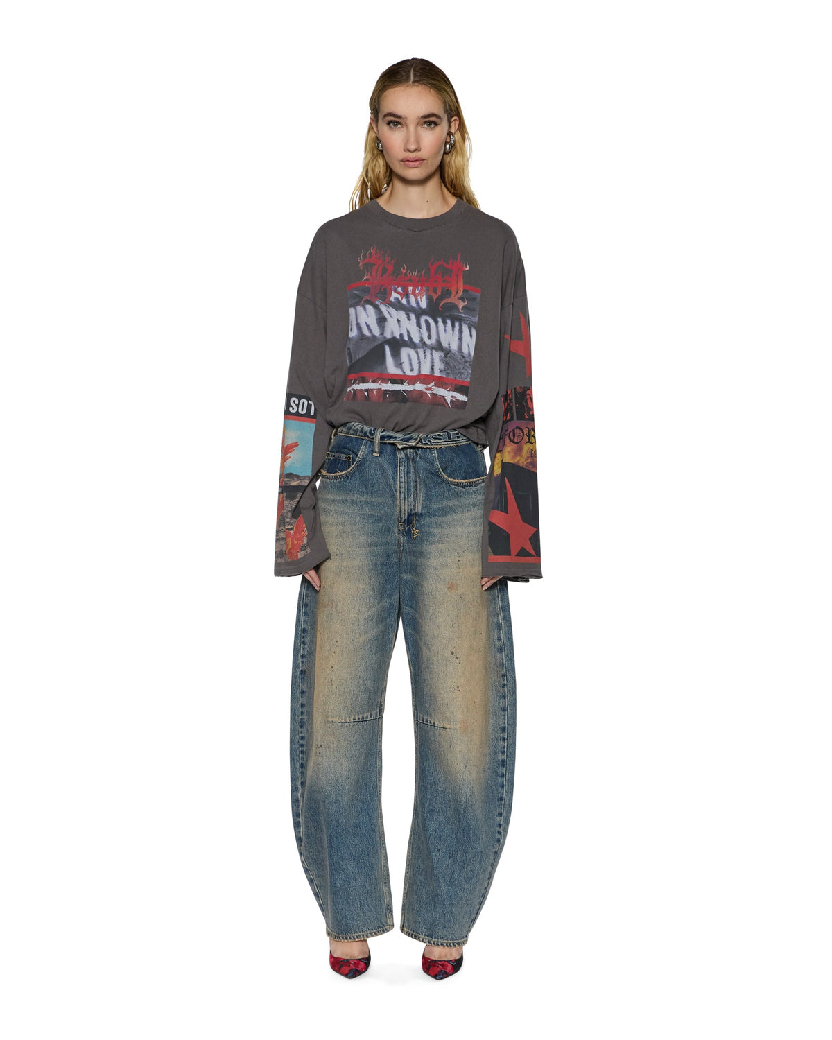 WOMENS ALTAR LS BOYFRIEND TEE CHARCOAL TEES