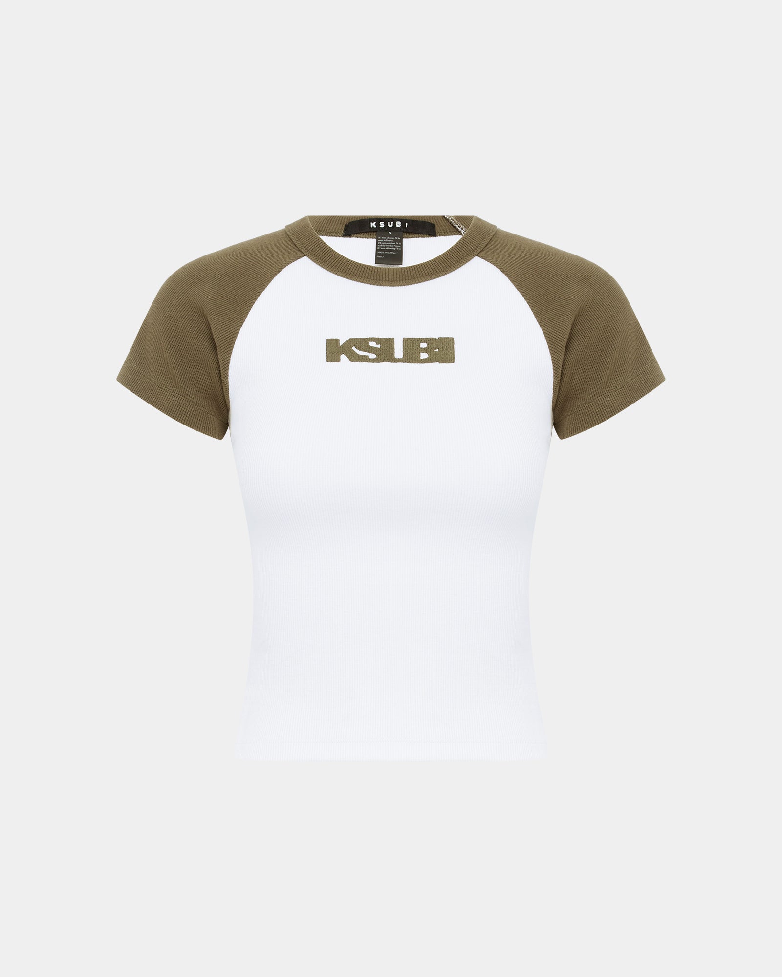 WOMENS  KSB BABY RINGER SS TEE KHAKI/WHITE FITTED TEES