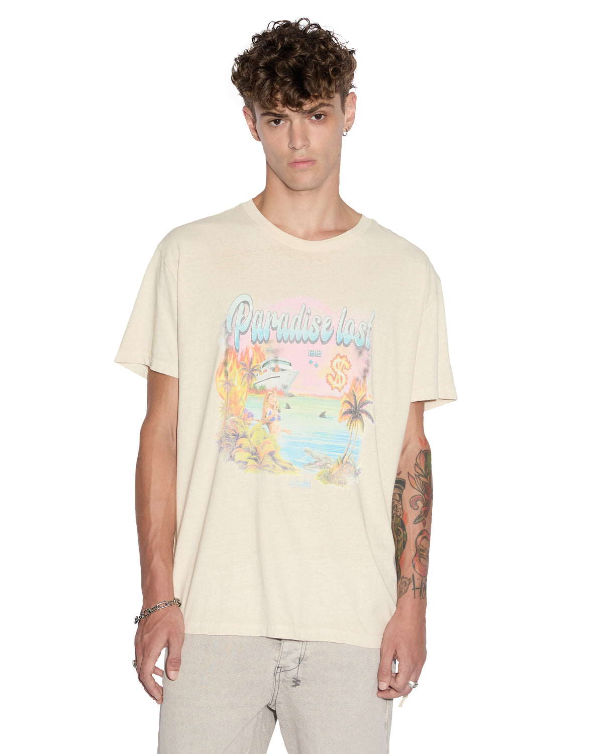 Mens Paradise Biggie Ss Tee Dusty Desert Oversized Tees - Tan