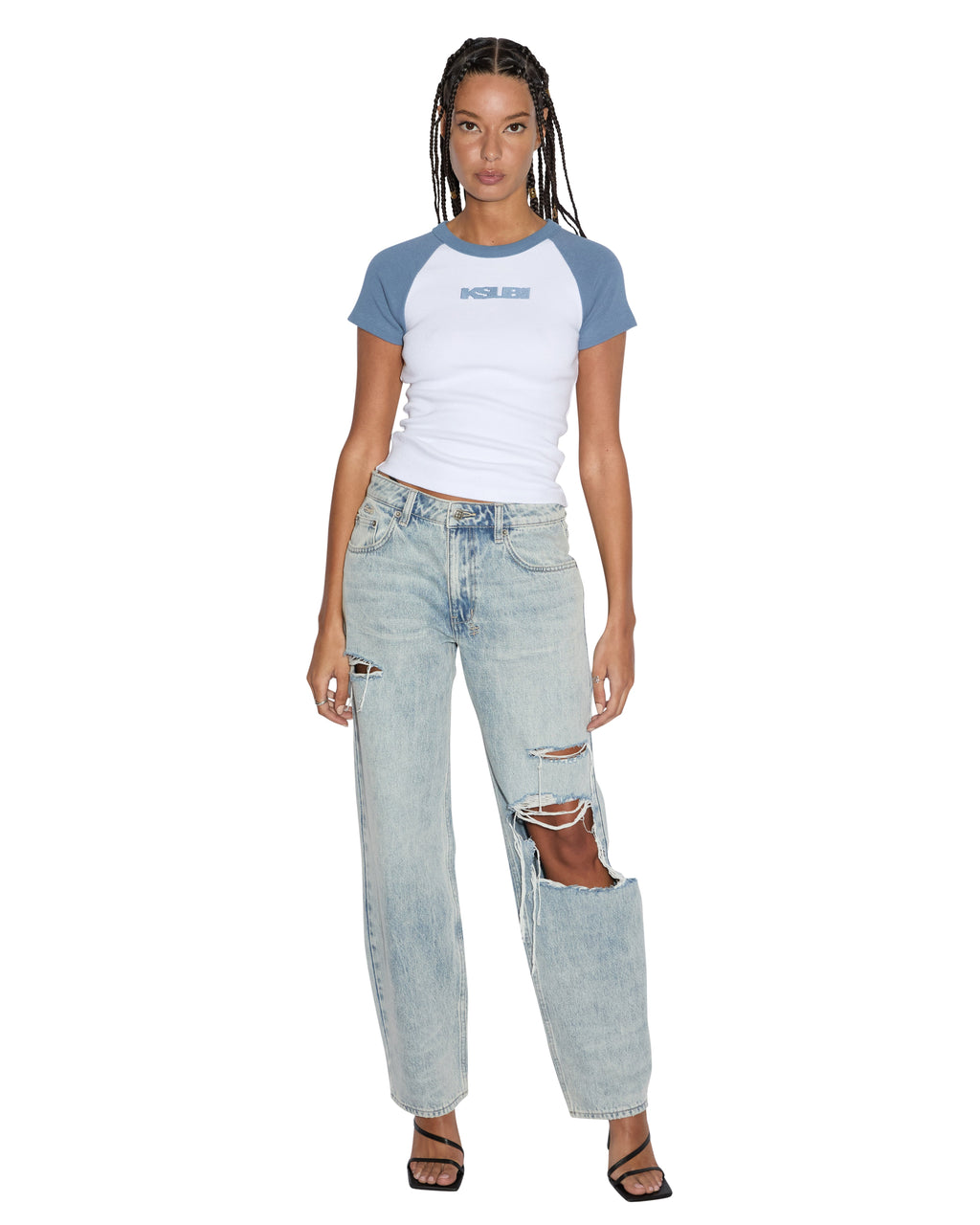 Womens Ksb Baby Ringer Ss Tee Charcoal/white Fitted Tees - Grey
