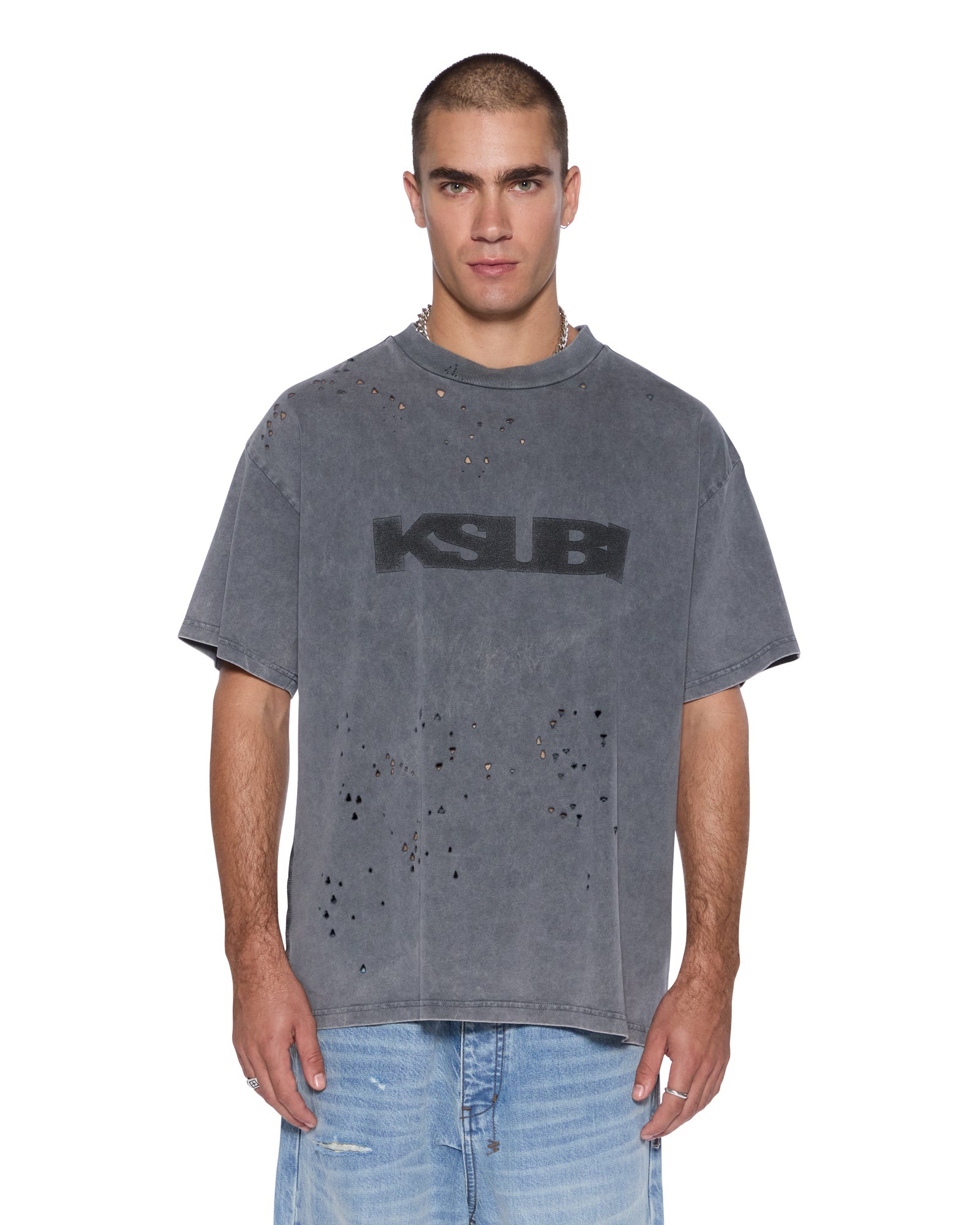 MENS  BLASTED EKCESS SS TEE RHINO OVERSIZED TEES