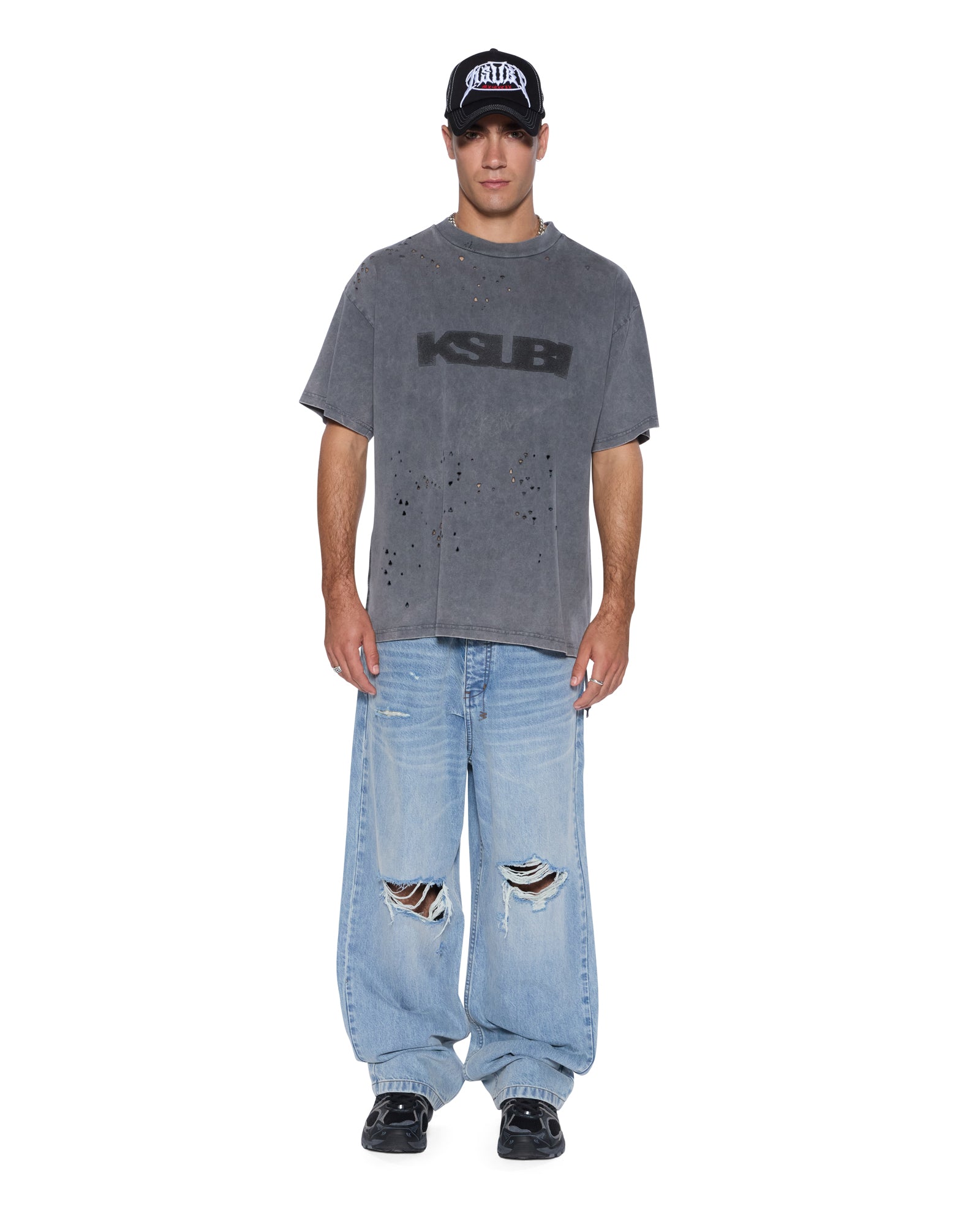 MENS  BLASTED EKCESS SS TEE RHINO OVERSIZED TEES