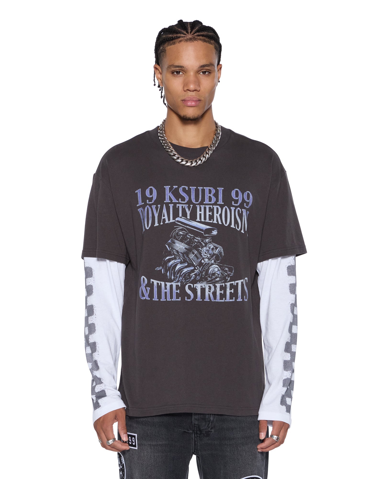 MENS ENGINE LS LAYER TEE FADED BLACK REGULAR TEES