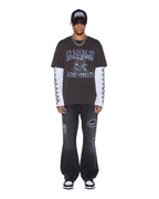 Mens Bronko Roadhouse Black Patched Bootcut Denim Jeans - Black