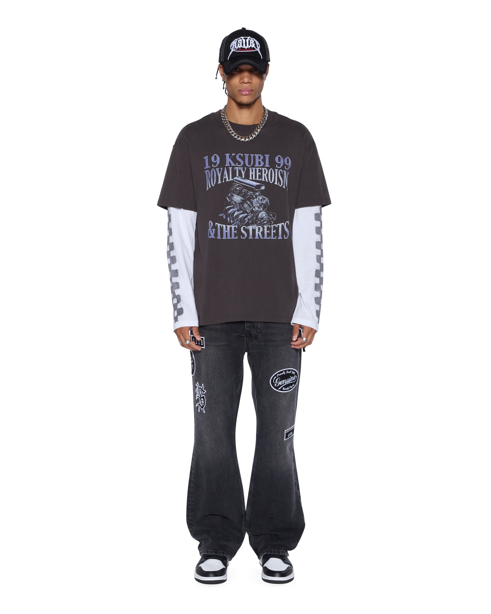 MENS BRONKO ROADHOUSE BLACK PATCHED BOOTCUT DENIM JEANS