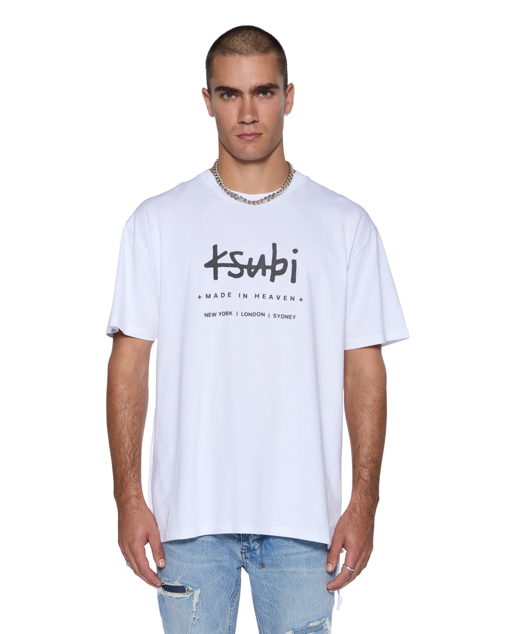 Mens Plated Biggie Ss Tee Tru White Oversized Tees - White
