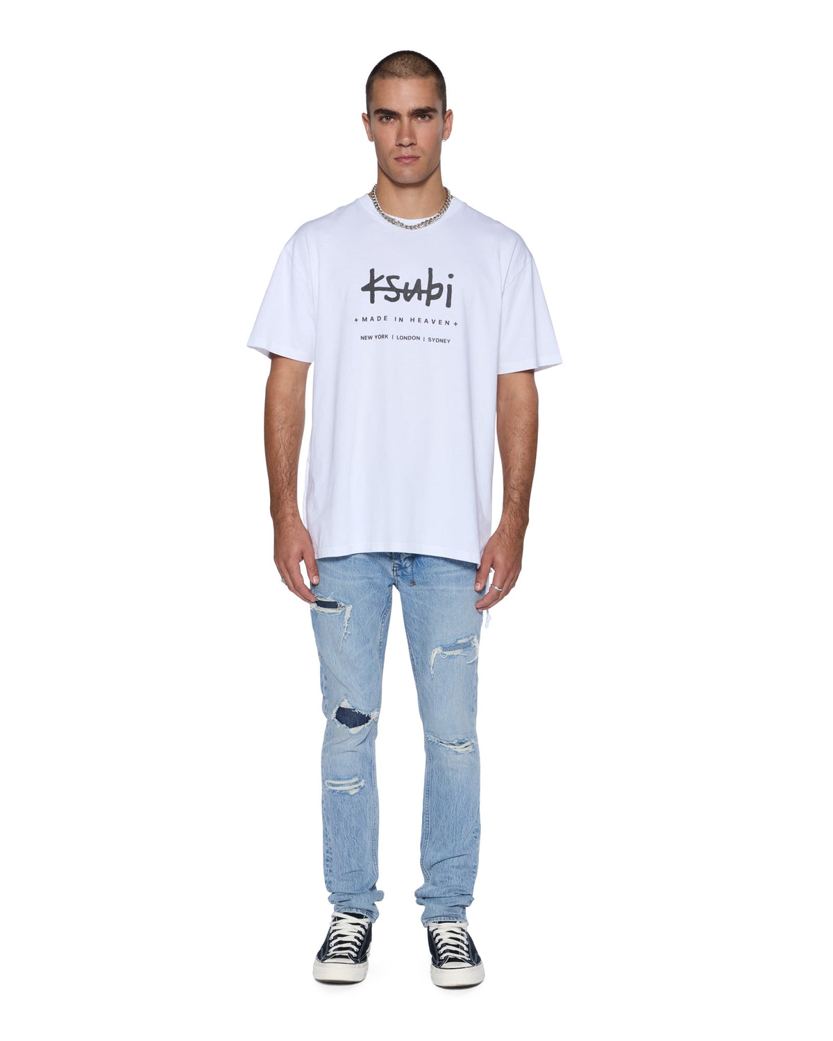 Mens Plated Biggie Ss Tee Tru White Oversized Tees - White