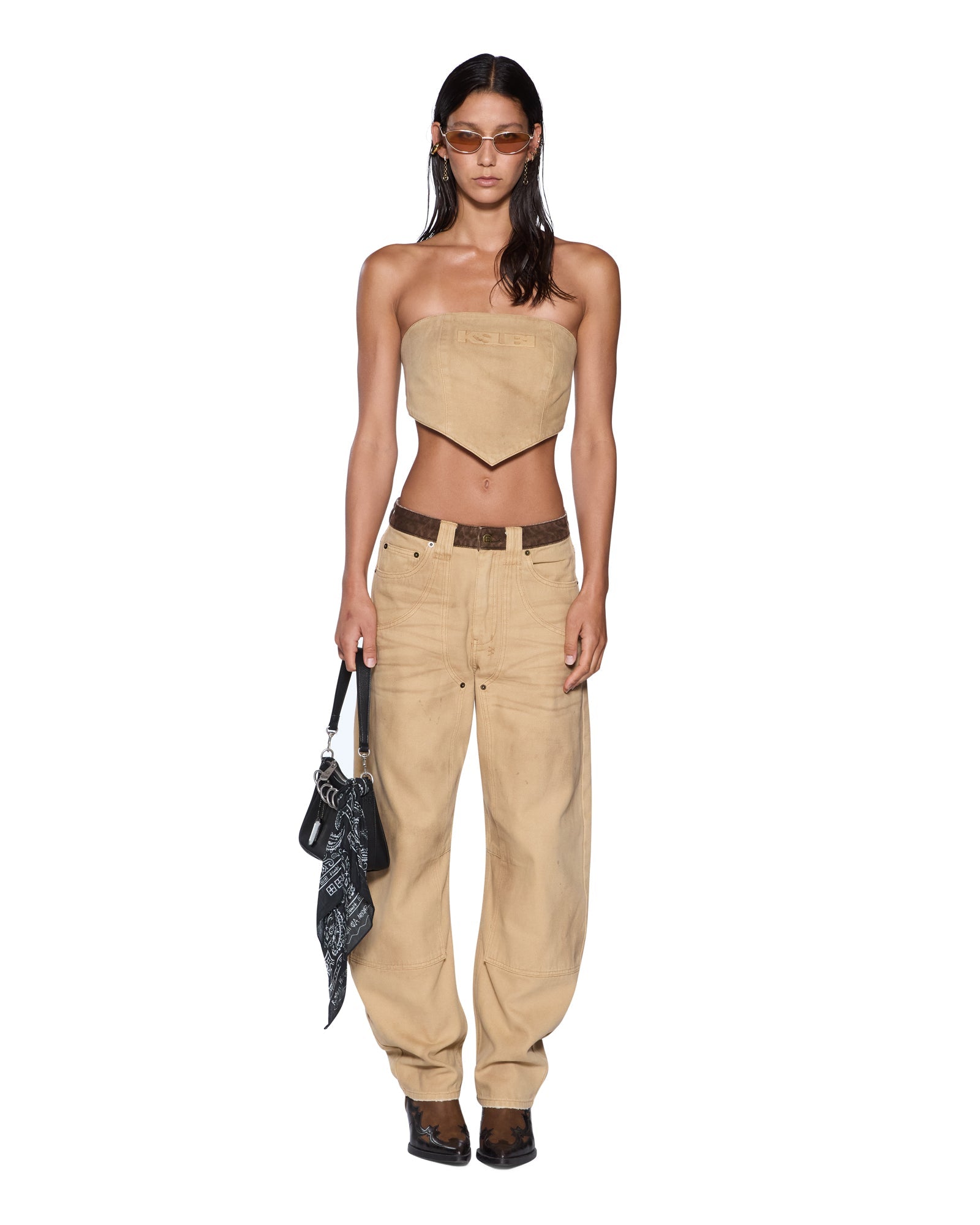 WOMENS SCARF TOP SIERRA TAN FASHION TOPS