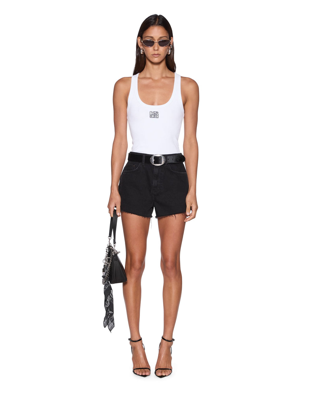 WOMENS STACKED ORIGIN TANK WHITE FASHION TOPS