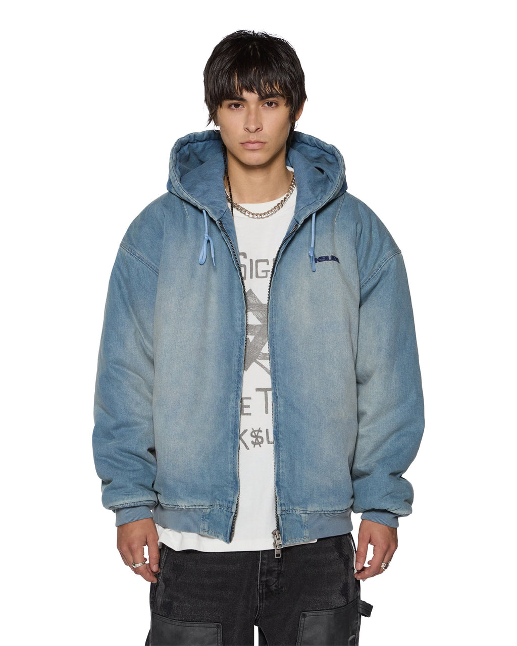 MENS SLOUCH BOMBER JACKET FADED INDIGO JACKETS