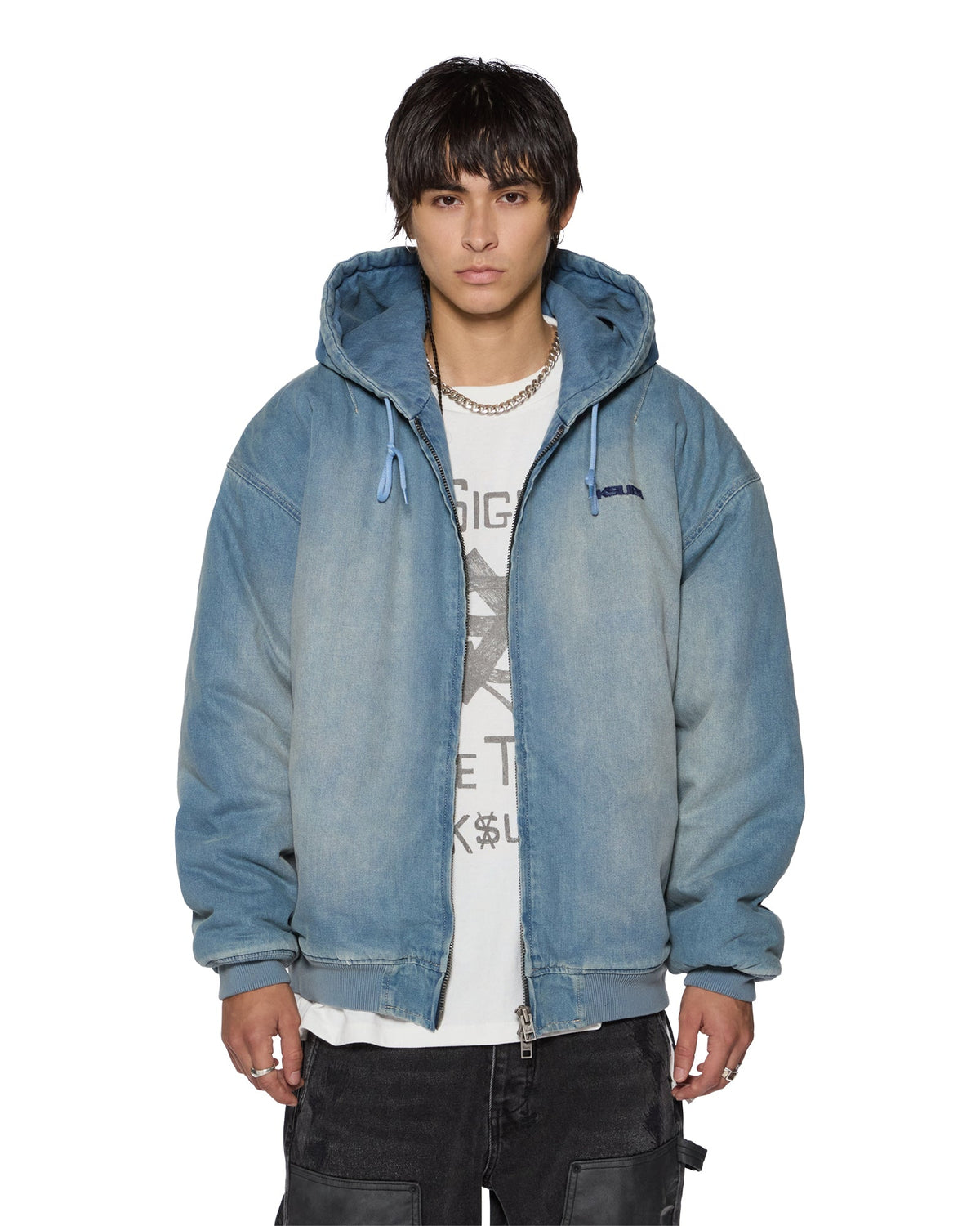MENS SLOUCH BOMBER JACKET FADED INDIGO JACKETS