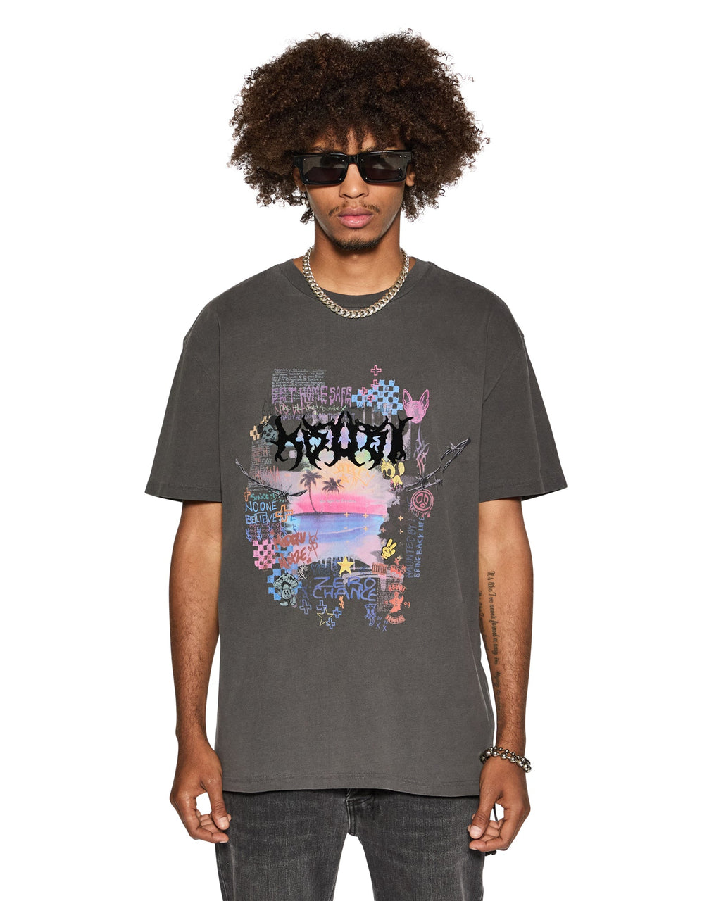 Mens Vandals Biggie Ss Tee Faded Black Oversized Tees - Black