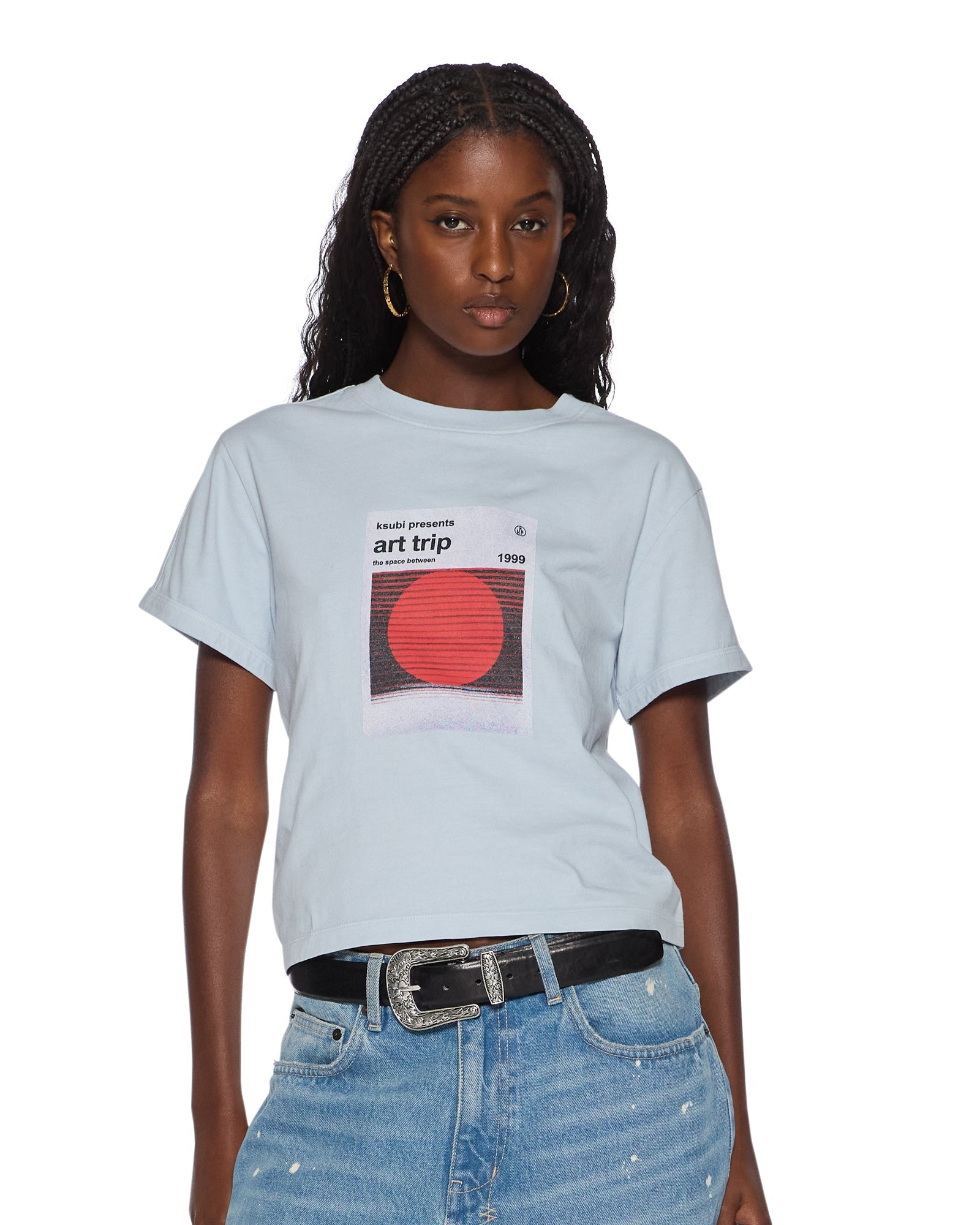 WOMENS  ART TRIP SHRUNKEN CUT OUT TEE ICE MIST SLIM FLEECE