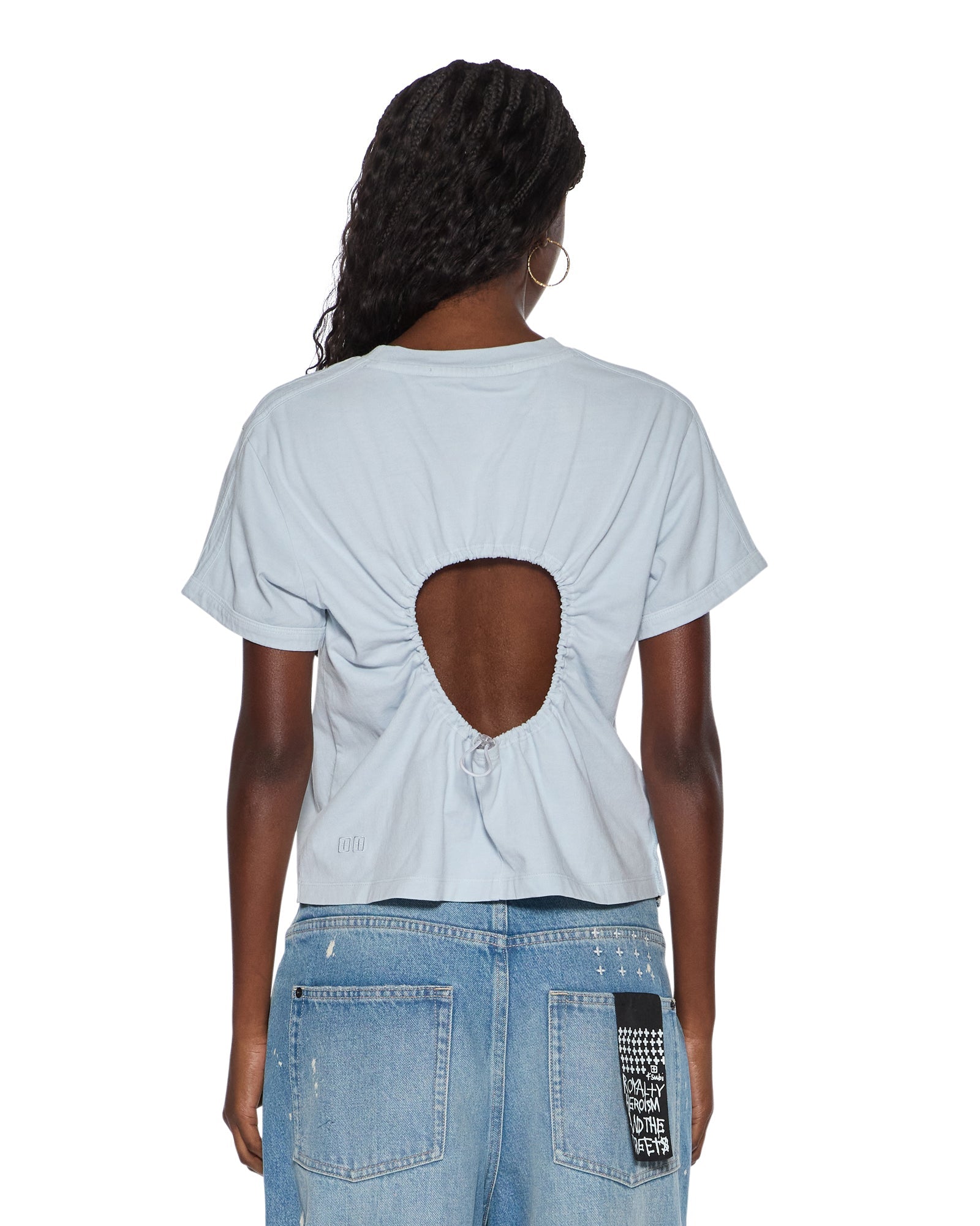 WOMENS  ART TRIP SHRUNKEN CUT OUT TEE ICE MIST SLIM FLEECE