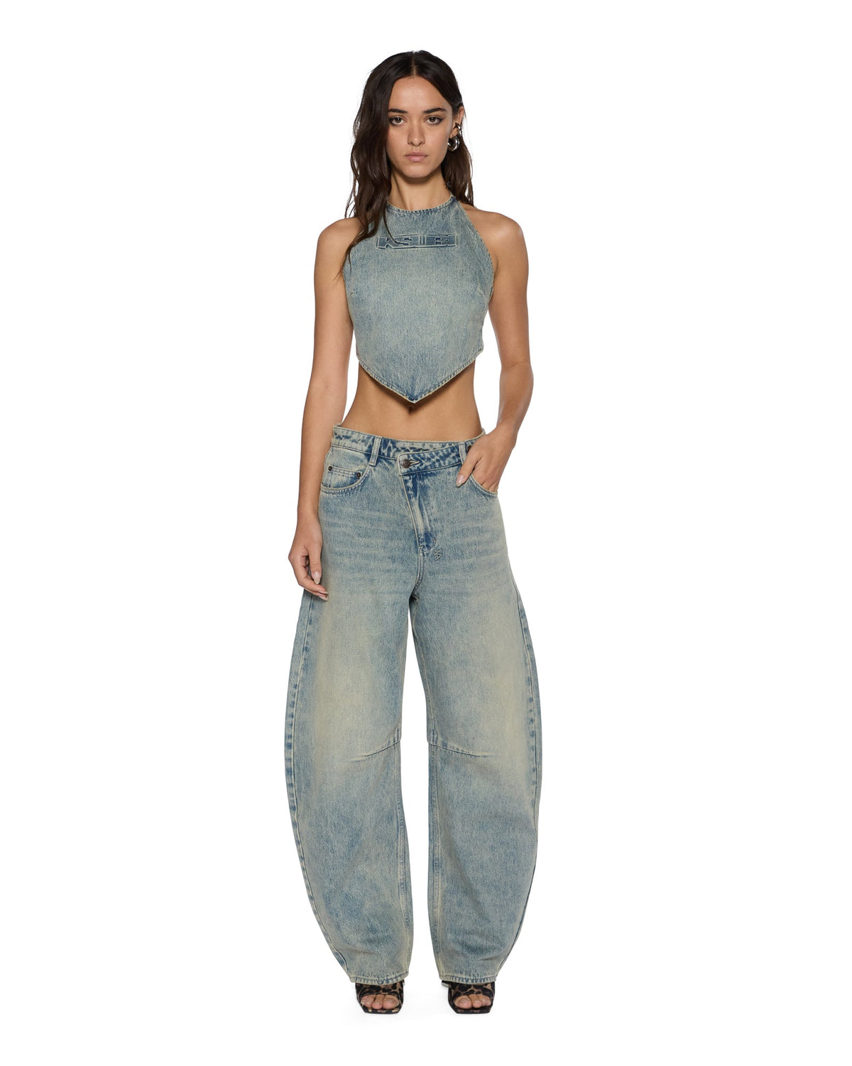 Womens Bolt Top Folk Fitted Fashion Tops - Denim