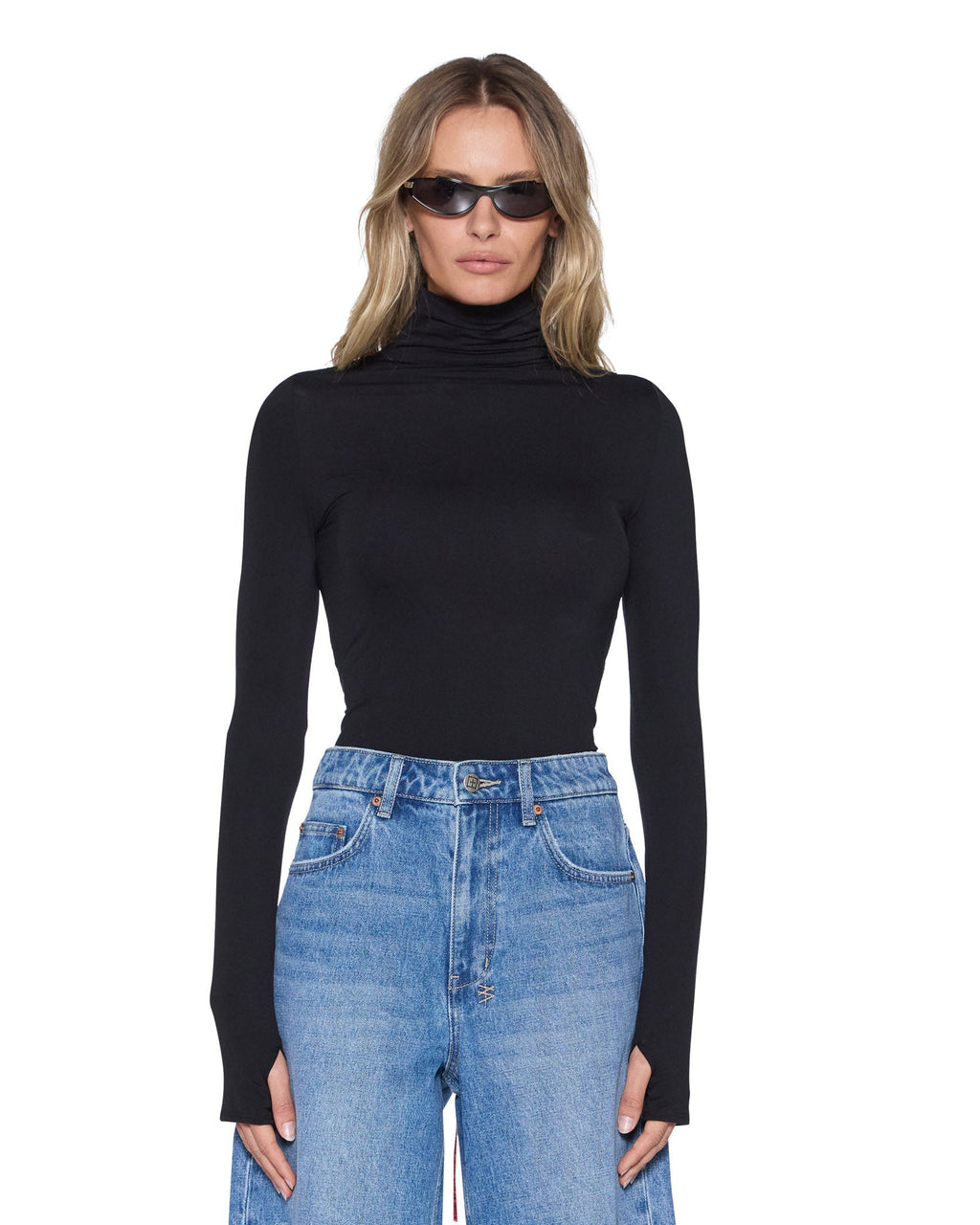 Womens Charmer Ls Top Pop Black Fitted Fashion Tops - Black