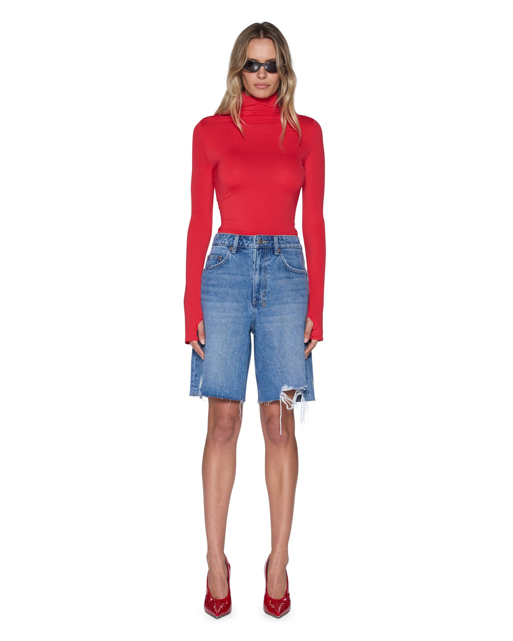 Womens Charmer Ls Top Pop Red Fitted Fashion Tops - Red