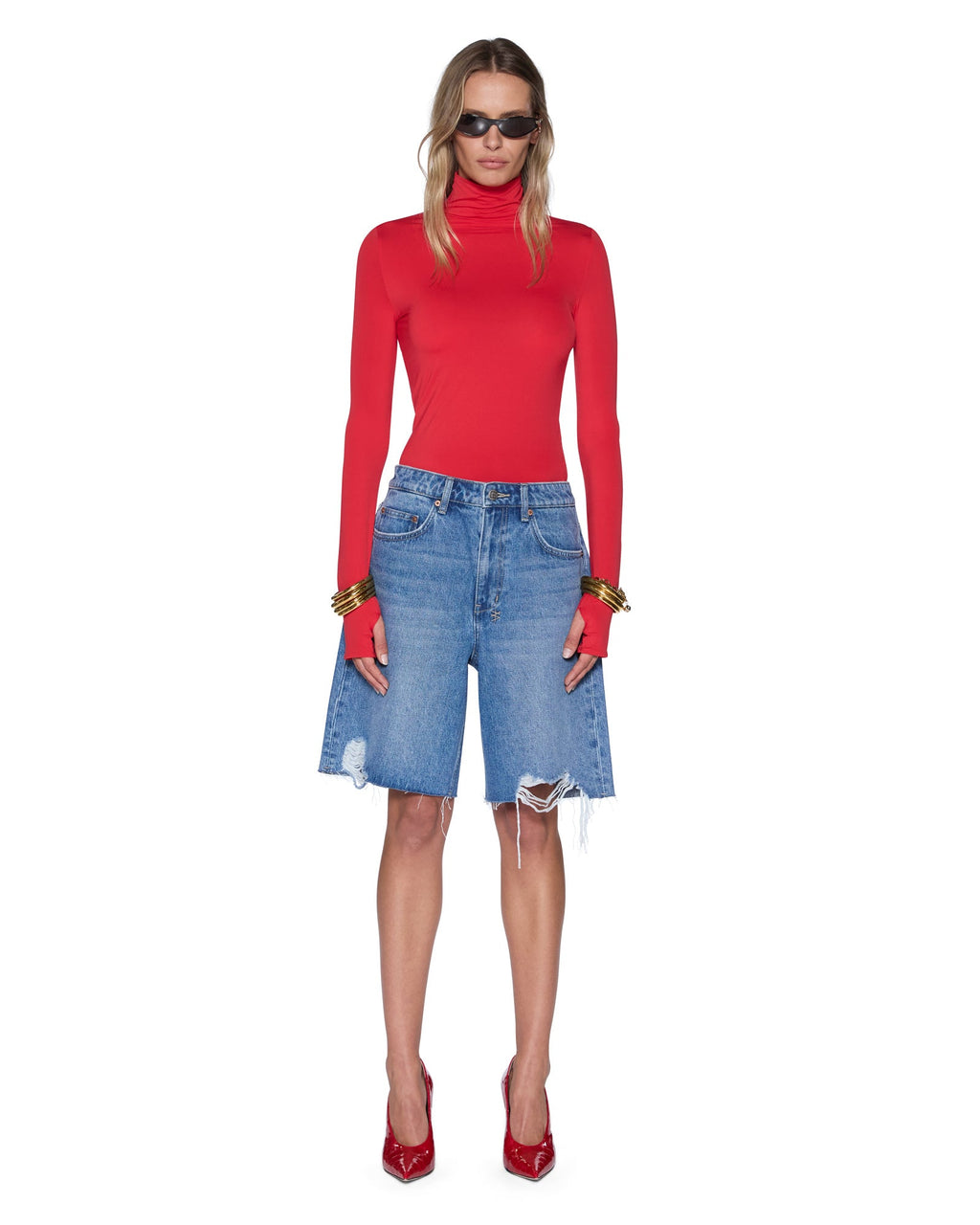 Womens Charmer Ls Top Pop Red Fitted Fashion Tops - Red