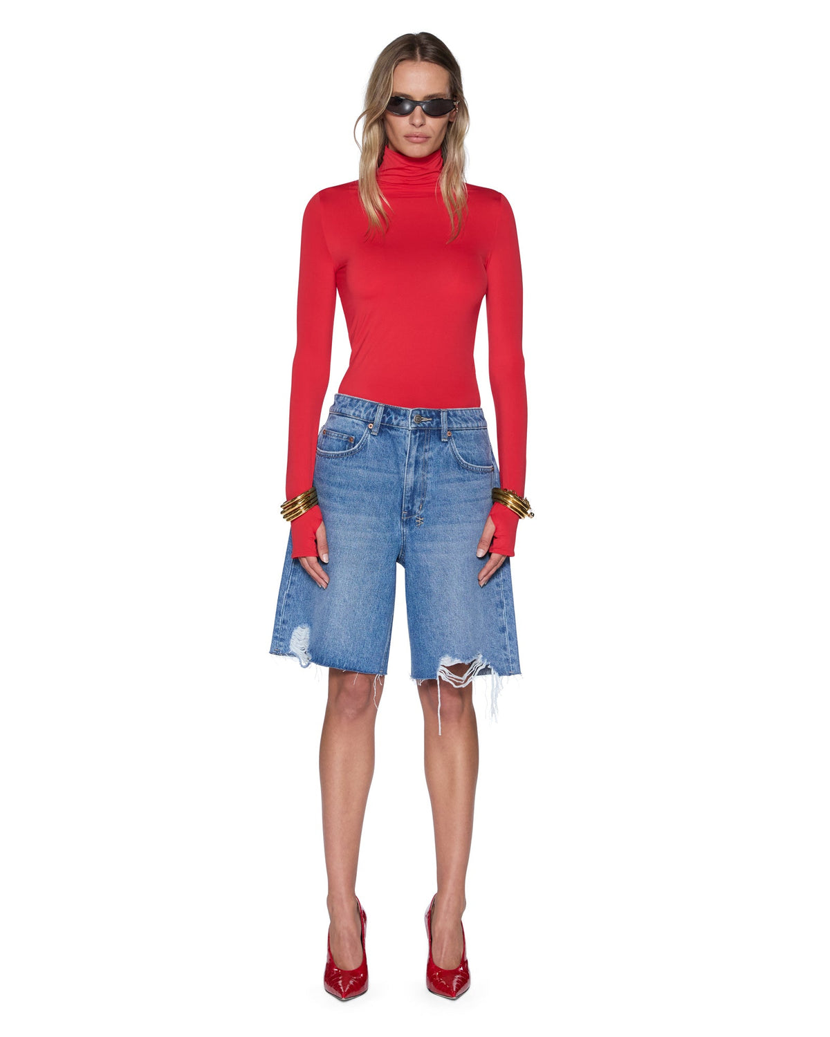 Womens Charmer Ls Top Pop Red Fitted Fashion Tops - Red