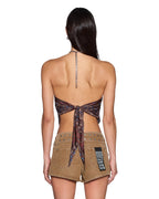 Womens Scarf Top Folk Bandana Regular Fashion Tops - Brown