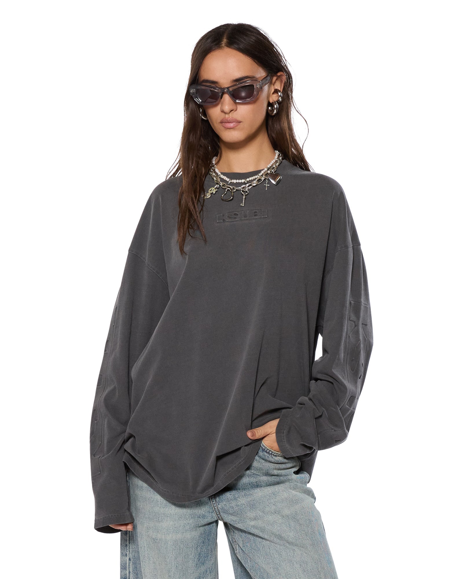 SOTT BOYFRIEND LS TEE CHARCOAL