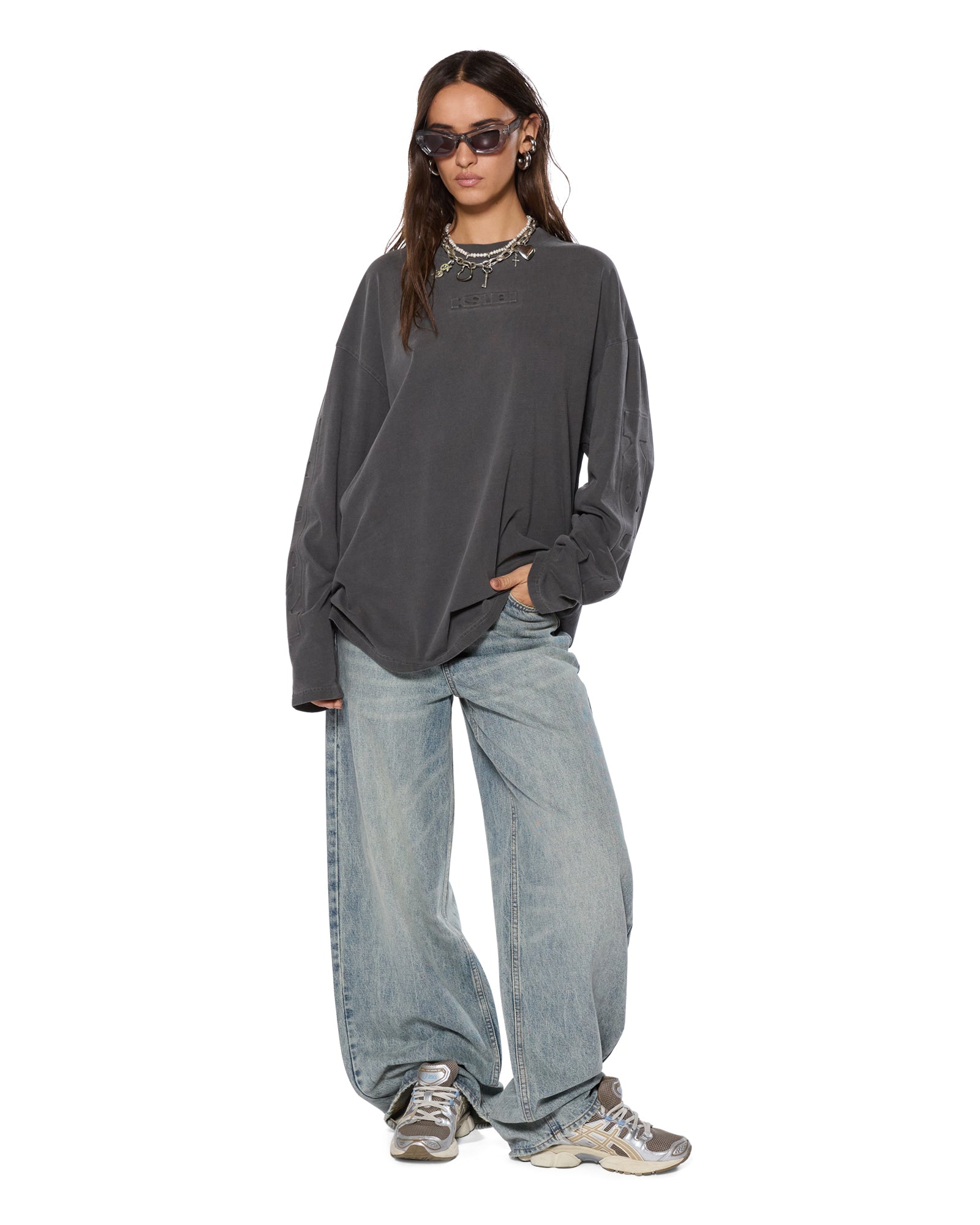 SOTT BOYFRIEND LS TEE CHARCOAL