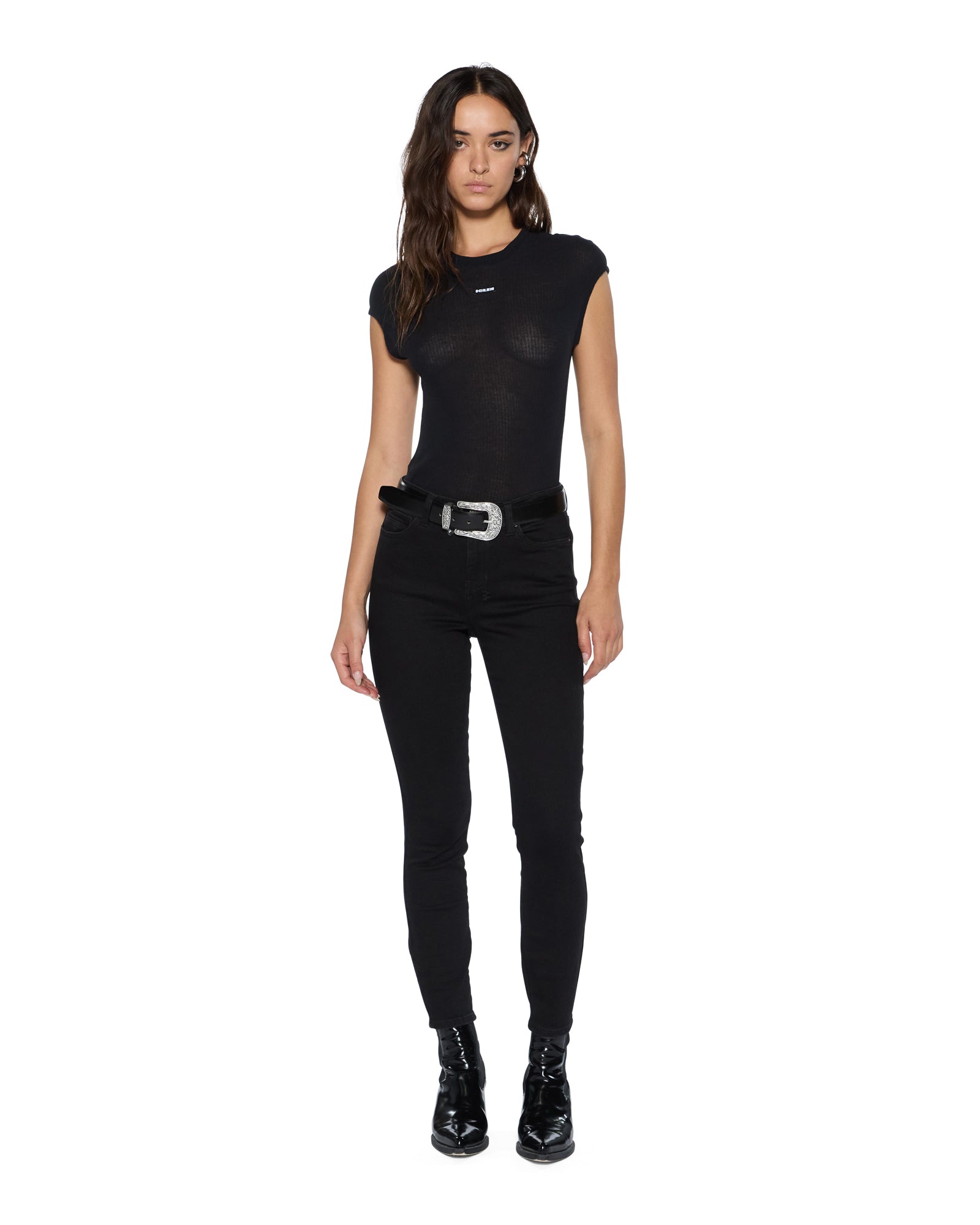 WOMENS STAPLE SS TEE BLACK SHEER FITTED TEES