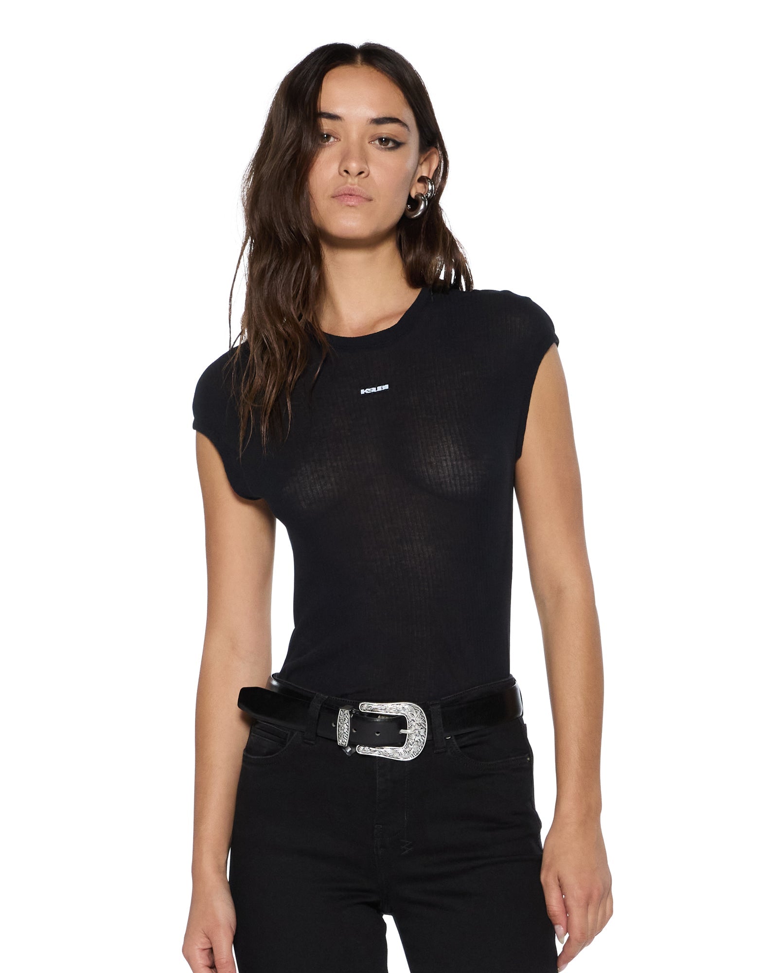 WOMENS STAPLE SS TEE BLACK SHEER FITTED TEES